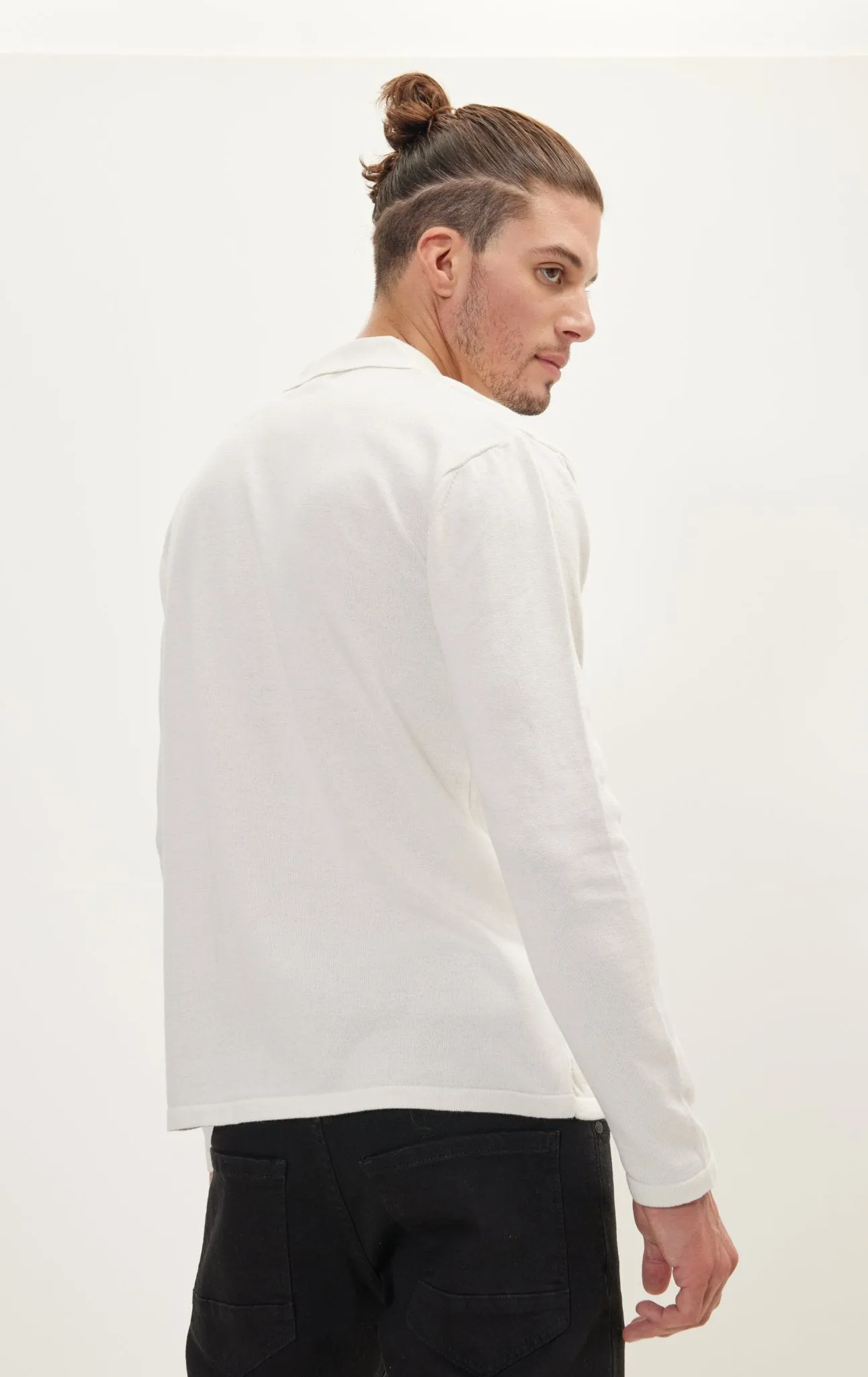 Long Sleeve Knit Button Down - White