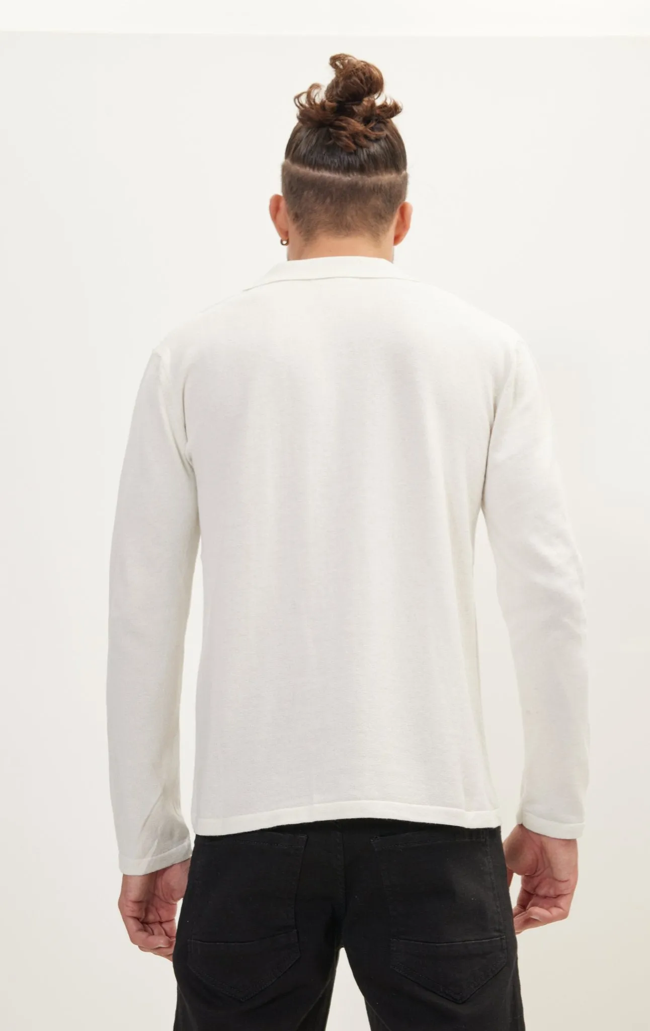 Long Sleeve Knit Button Down - White