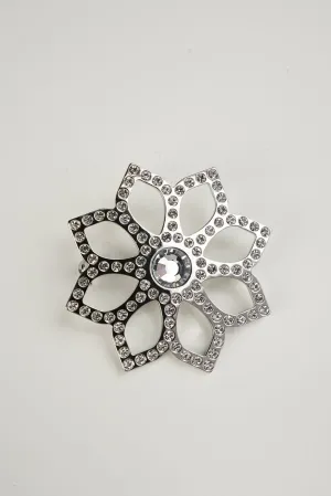 Lotus Single Flower Brooch In Silver Tone