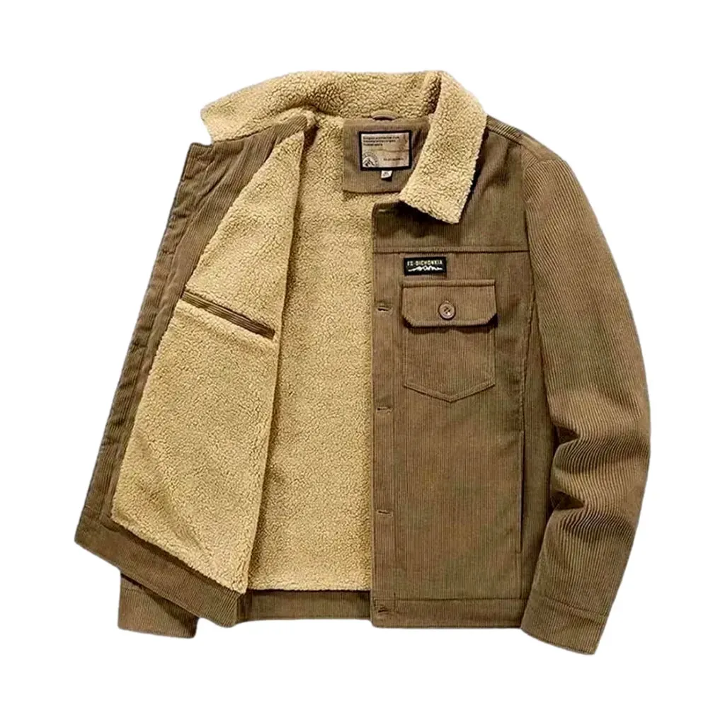 Medium length regular fit men's corduroy coat