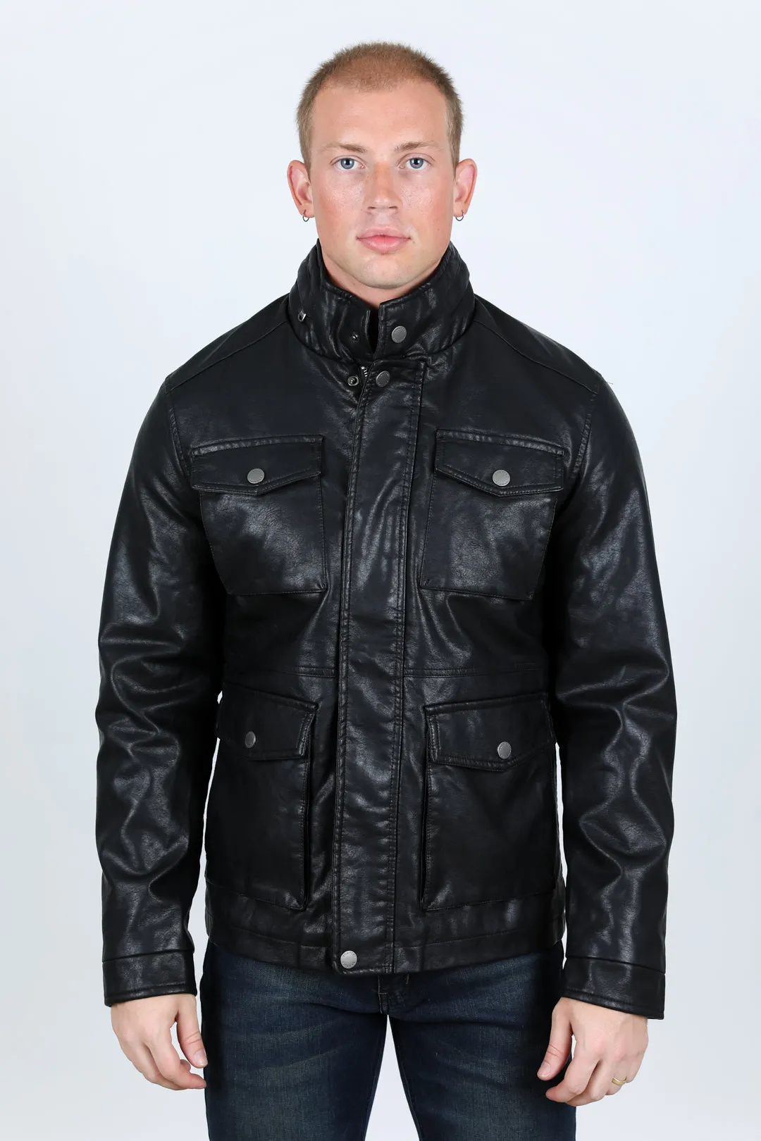 Mens Faux Leather Coat - Black