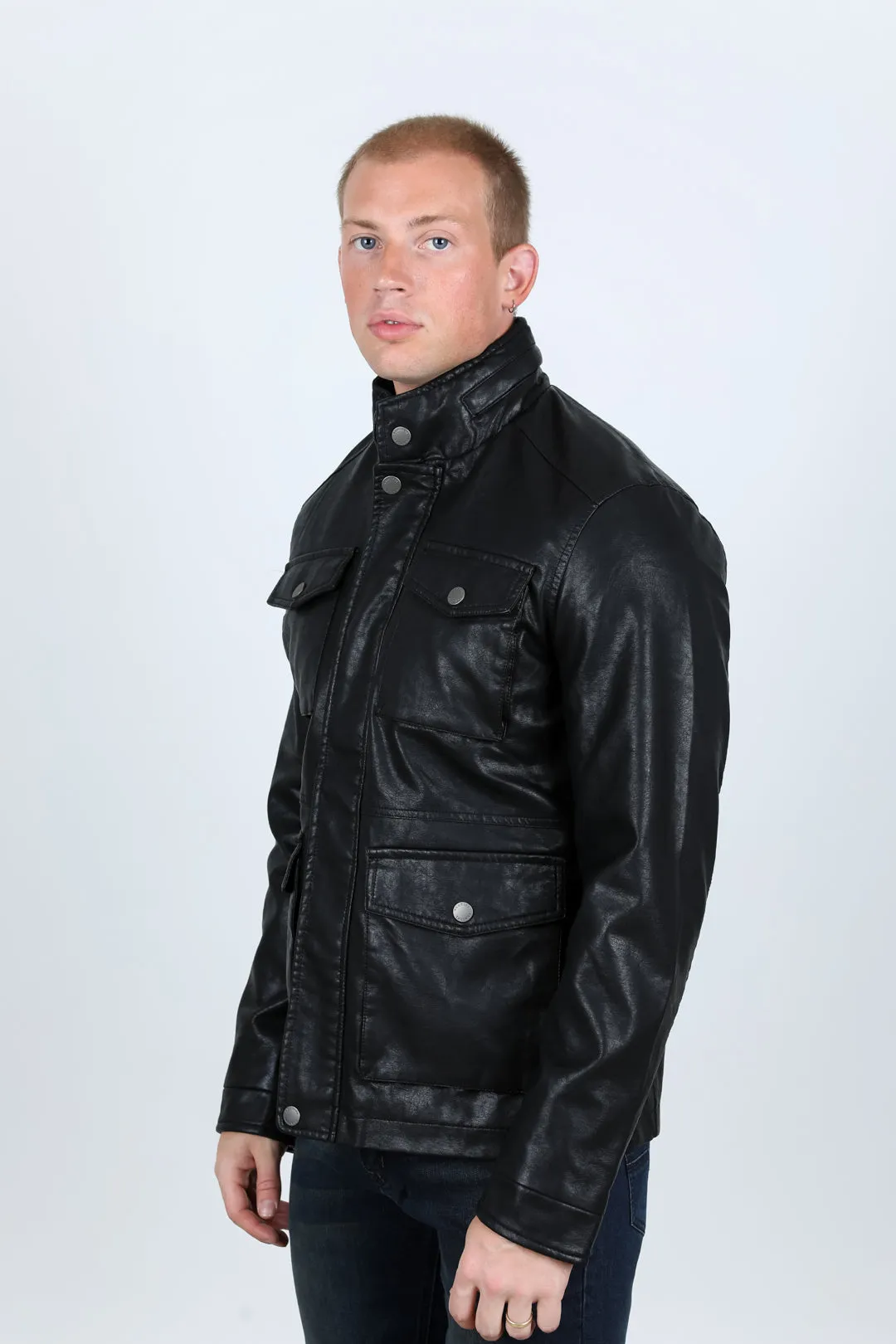 Mens Faux Leather Coat - Black