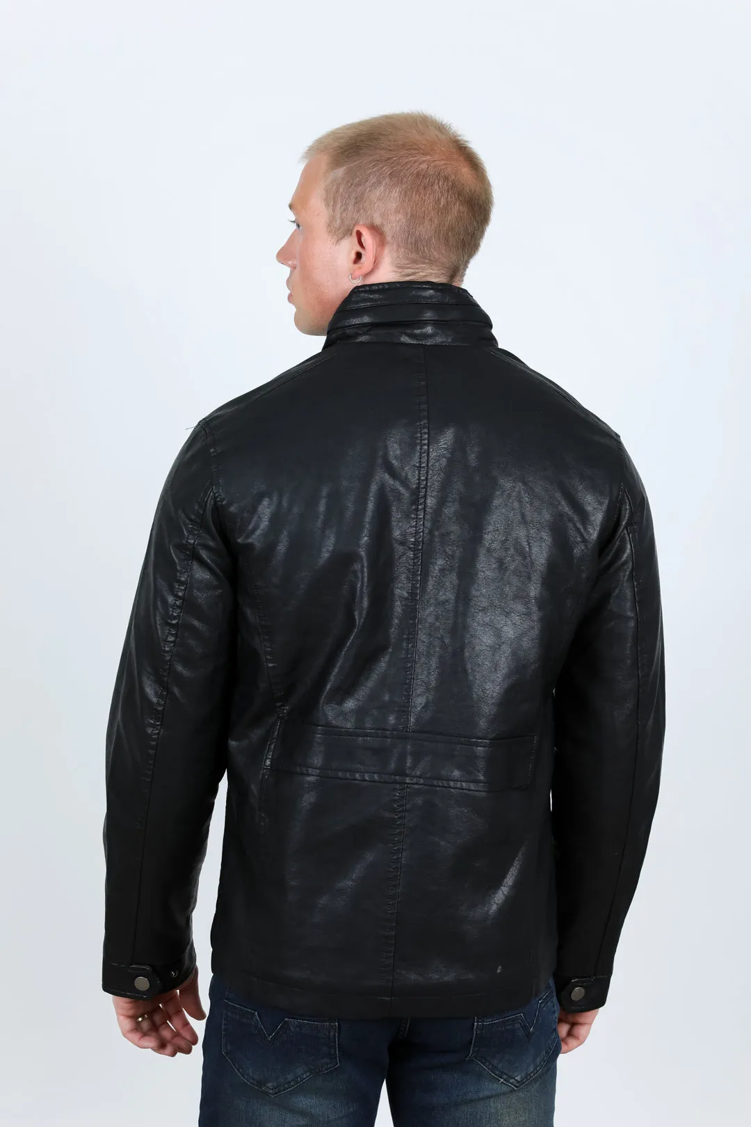 Mens Faux Leather Coat - Black