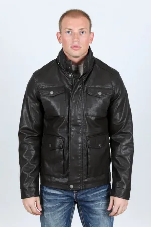 Mens Faux Leather Coat - Brown