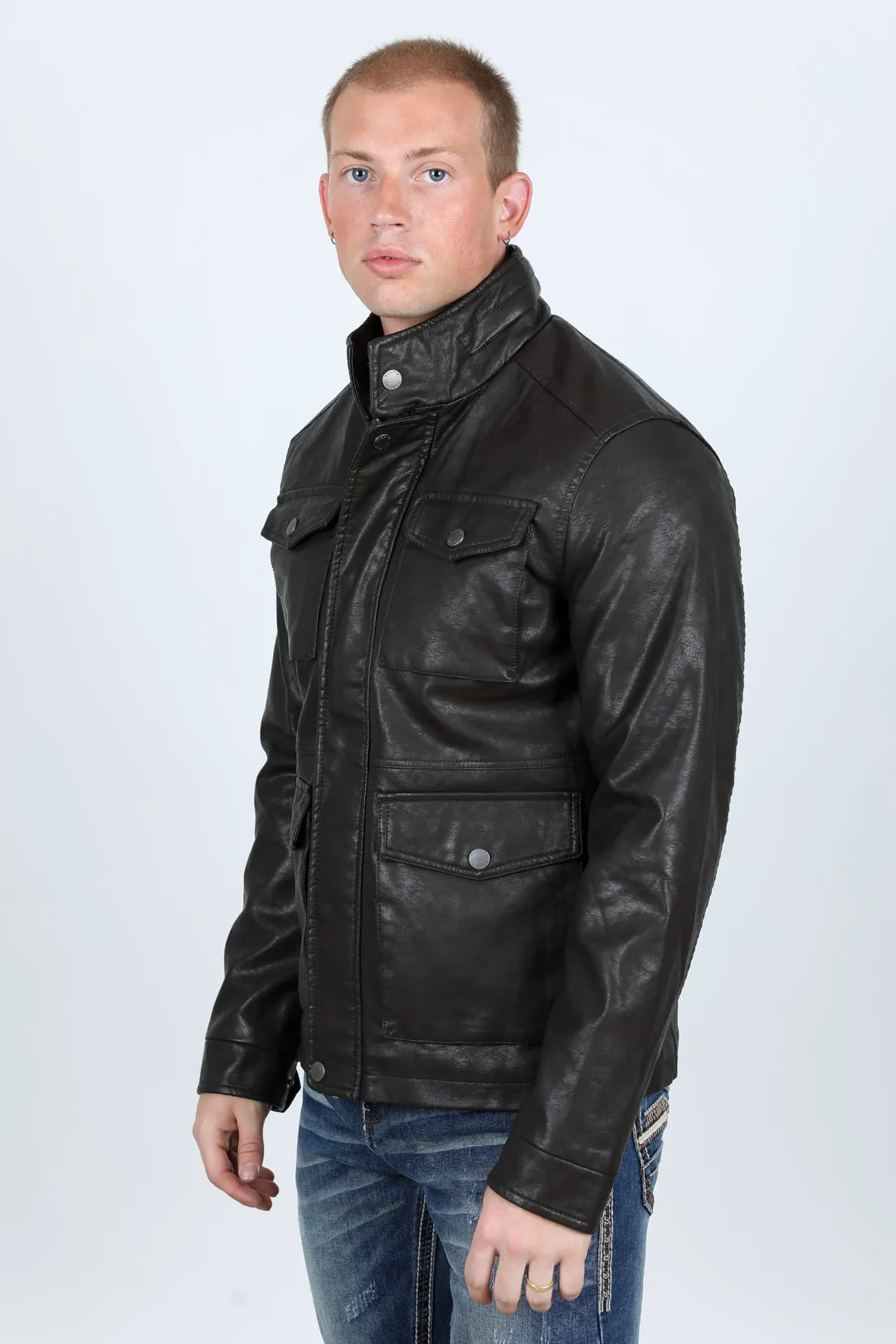 Mens Faux Leather Coat - Brown