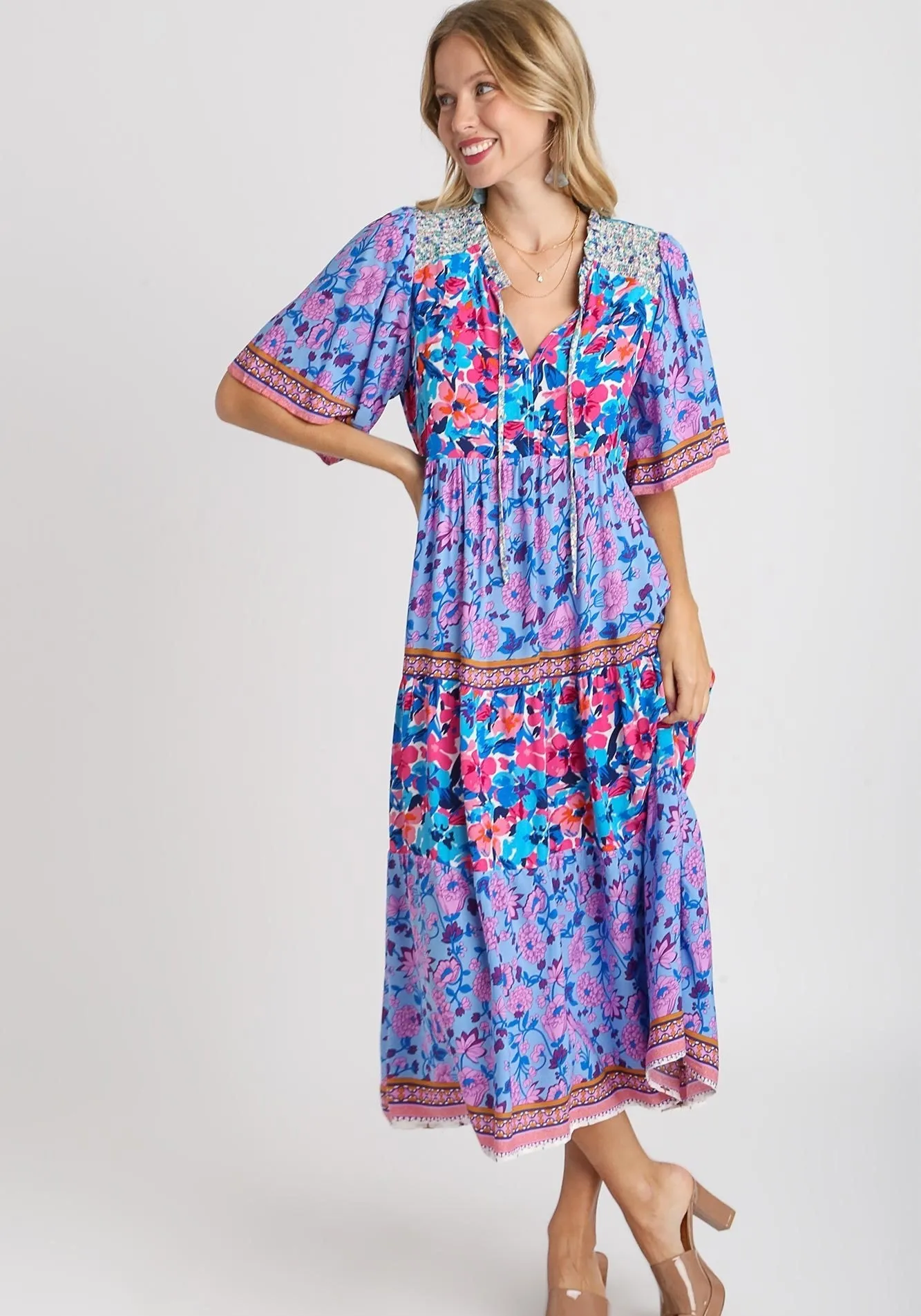 Mixed Floral Border Print Dress, Peri