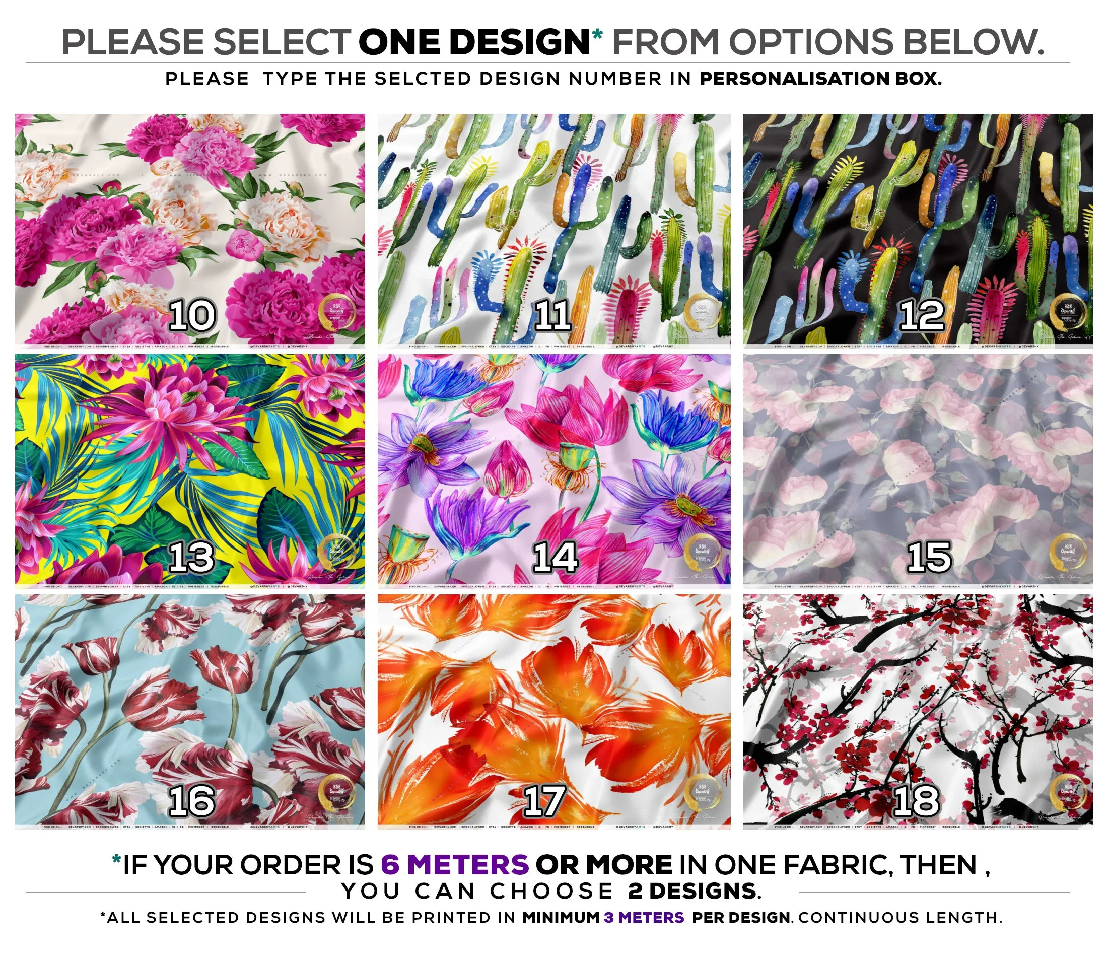 Multi Florals Apparel Fabric 3Meters , 9 Designs | 8 Fabrics Option | Fabric By the Yard | D20133