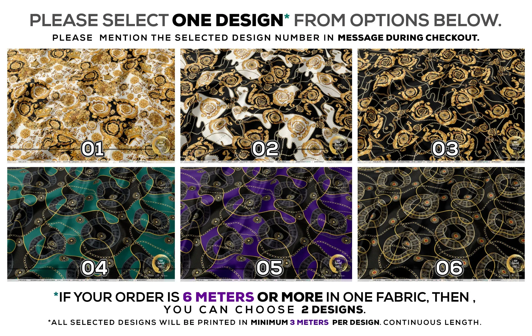 Ornamental Chains Apparel Fabric 3Meters , 6 Designs | 8 Fabrics Option | Baroque Fabric By the Yard | 041