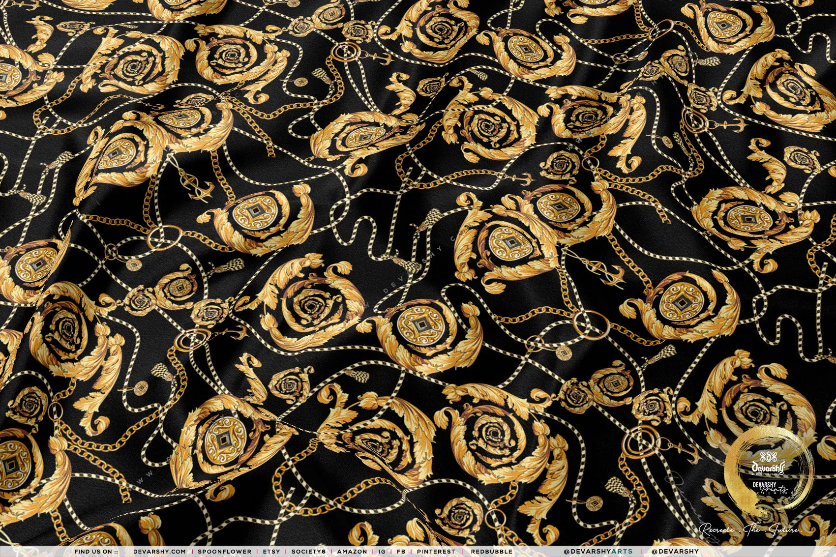 Ornamental Chains Apparel Fabric 3Meters , 6 Designs | 8 Fabrics Option | Baroque Fabric By the Yard | 041