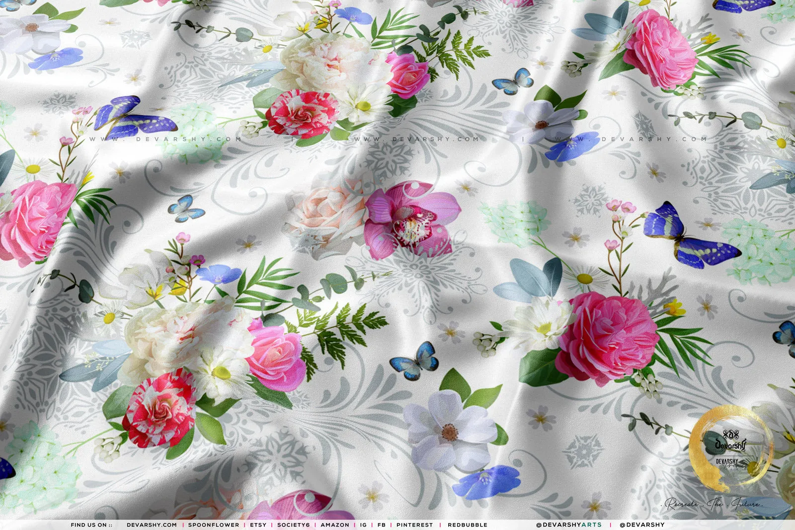 Pink Florals Apparel Fabric 3Meters , 9 Designs | 8 Fabrics Option | Fabric By the Yard | D20135