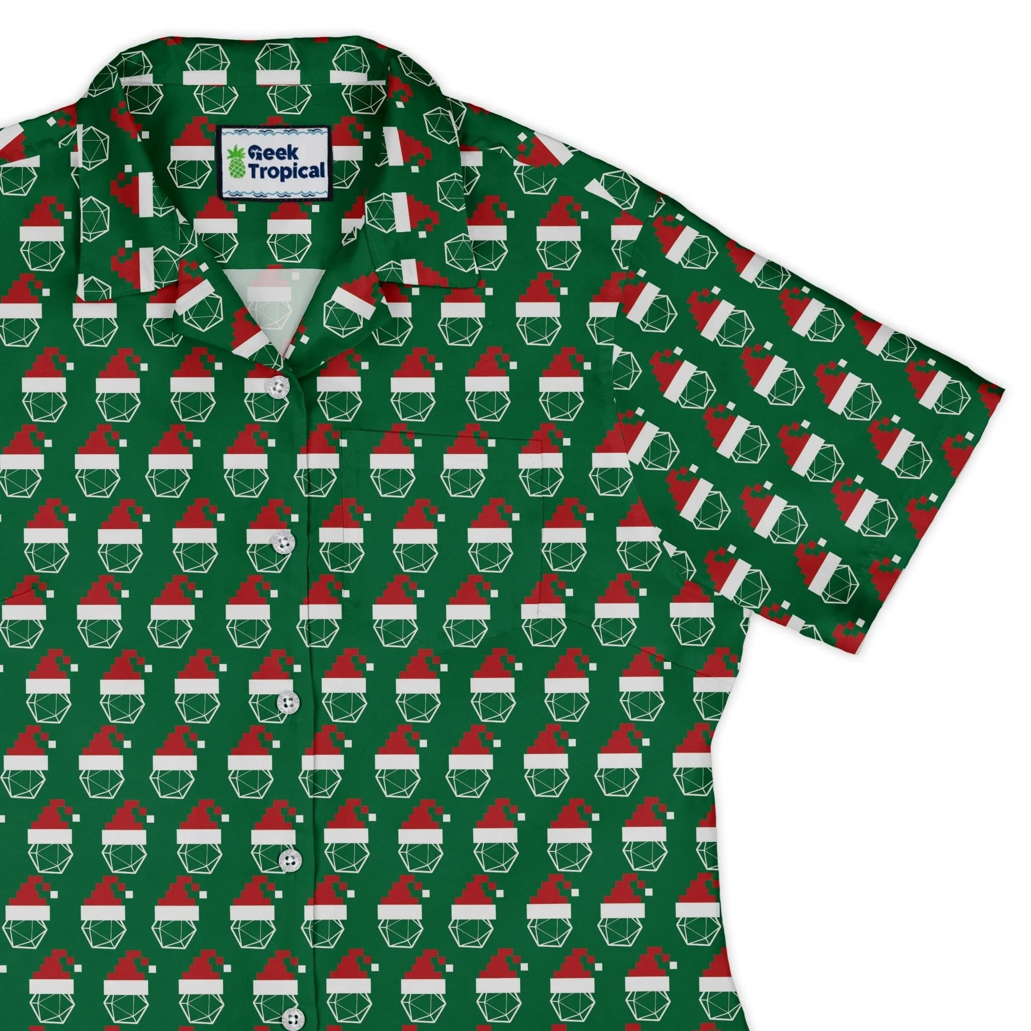 Pixel Santa Hats Dice Curvy Button Up Shirt