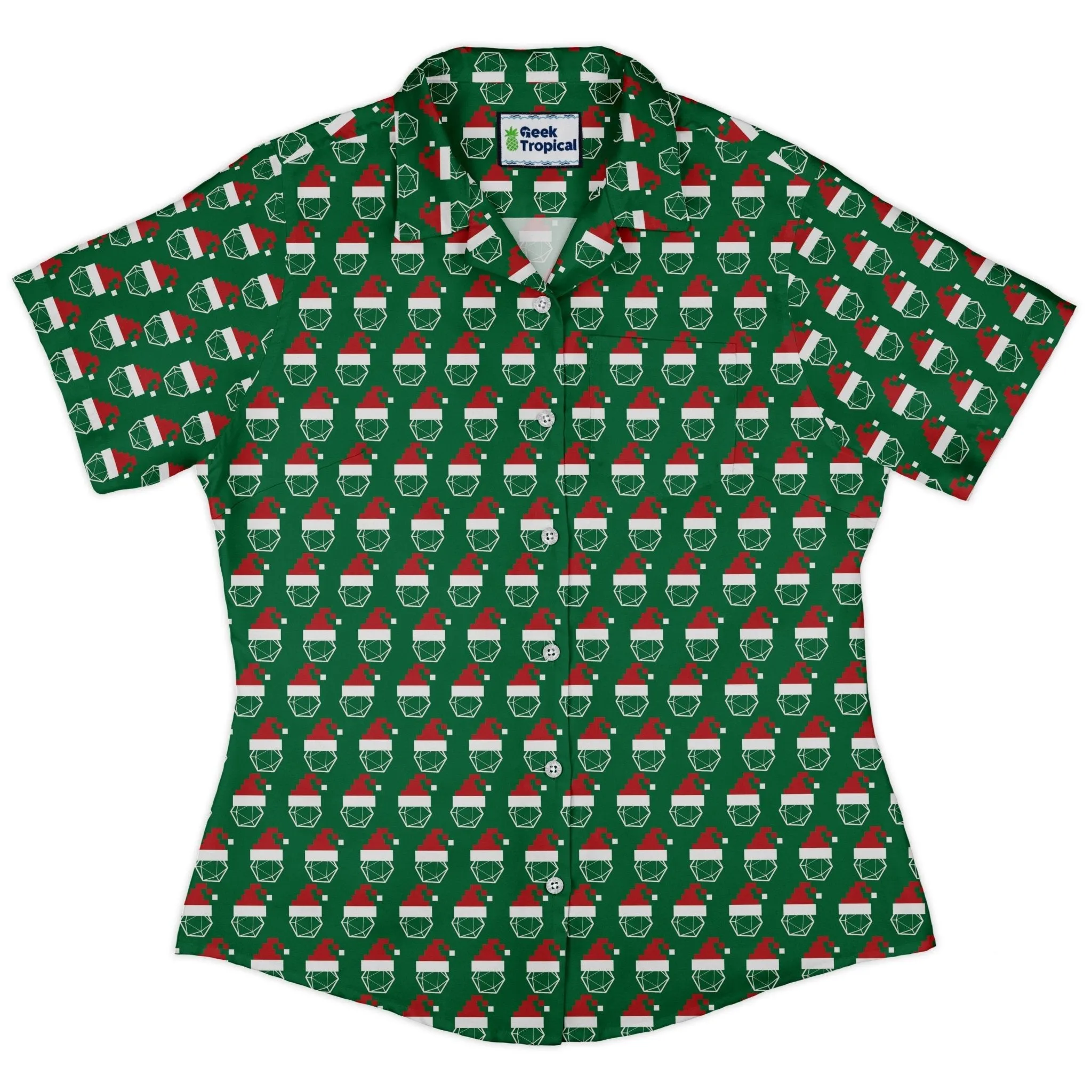 Pixel Santa Hats Dice Curvy Button Up Shirt