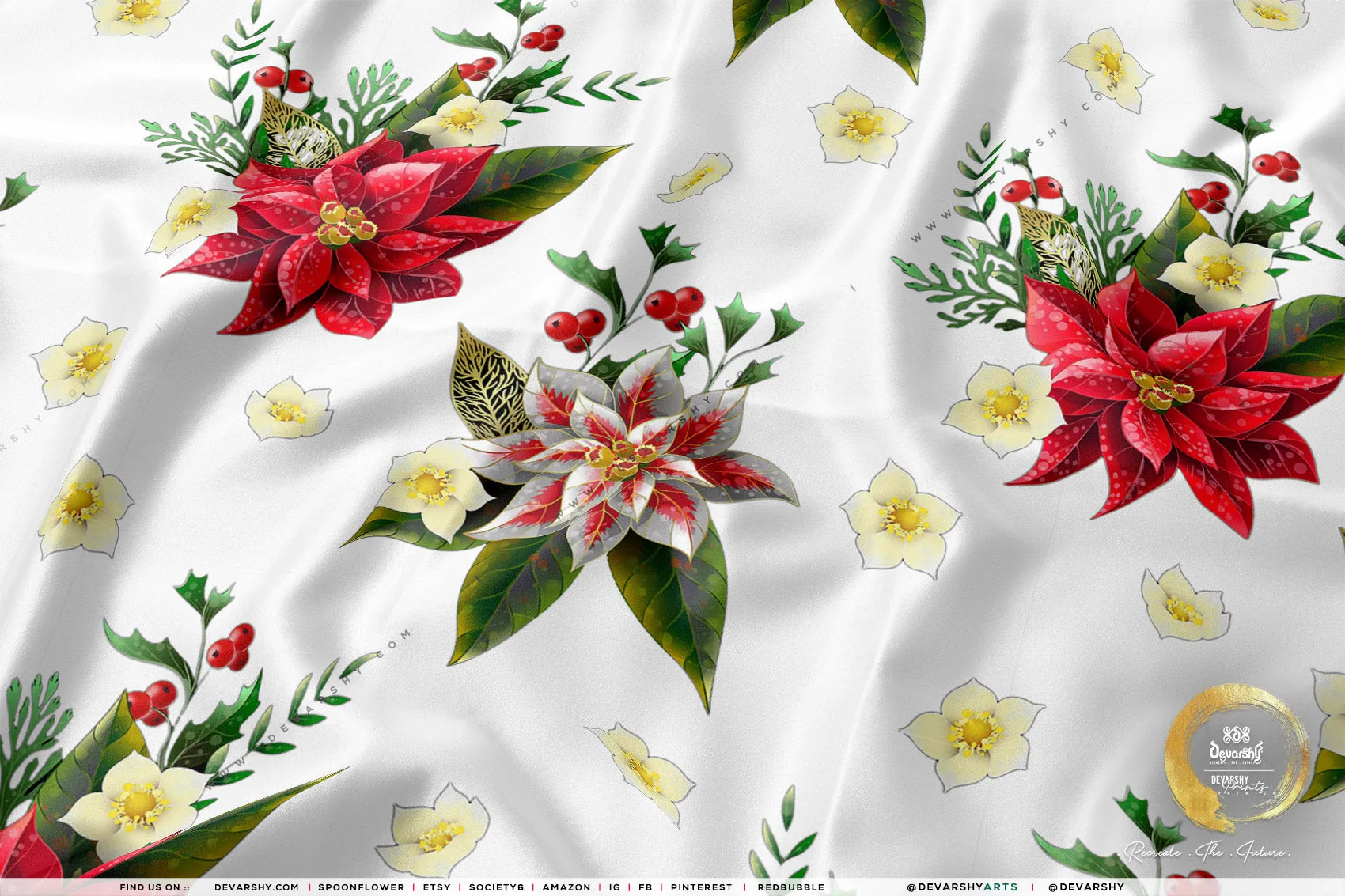 Poinsettia Floral Apparel Fabric 3Meters , 9 Designs | 8 Fabrics Option | Fabric By the Yard | 070