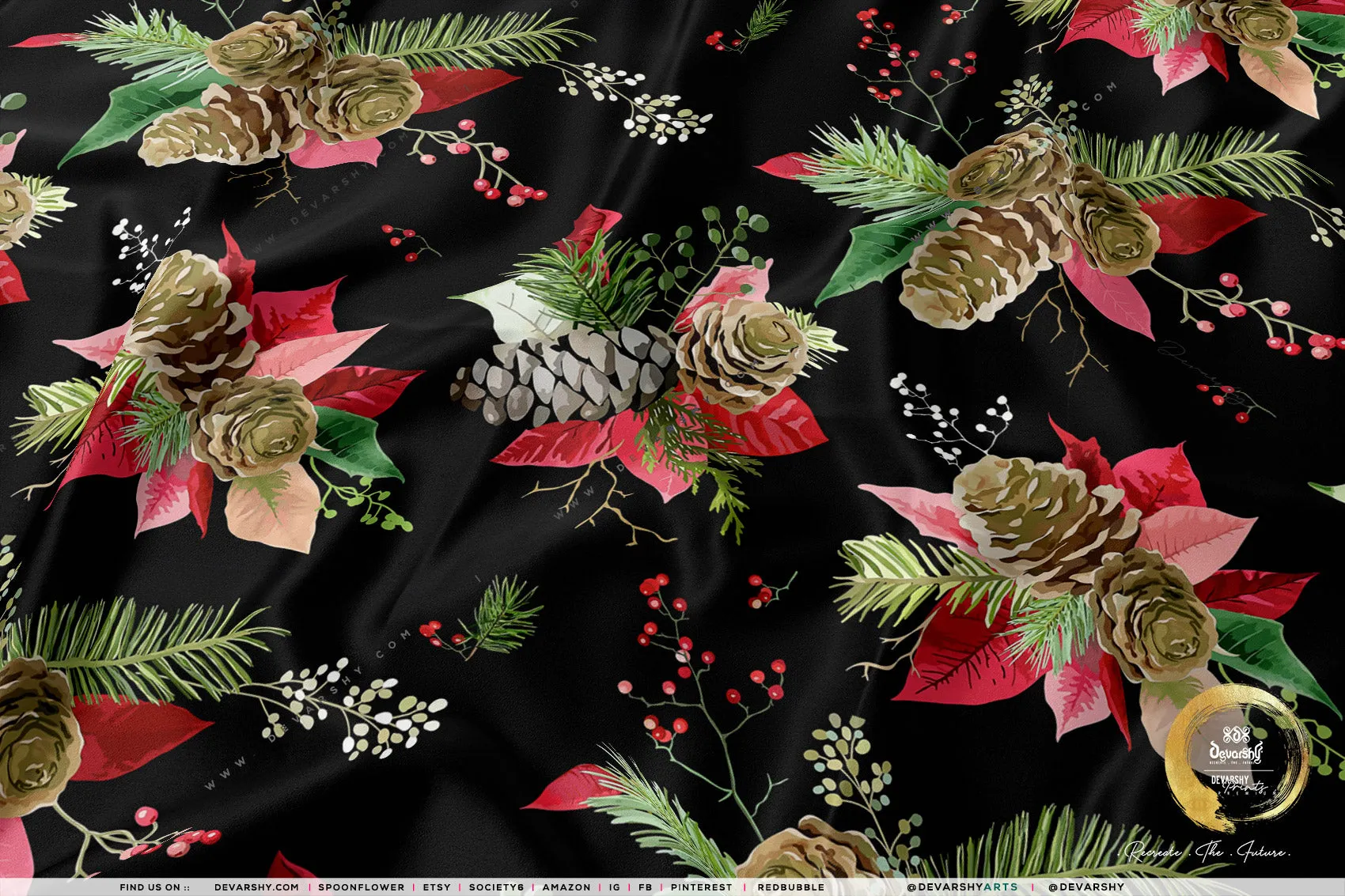 Poinsettia Floral Apparel Fabric 3Meters , 9 Designs | 8 Fabrics Option | Fabric By the Yard | 070