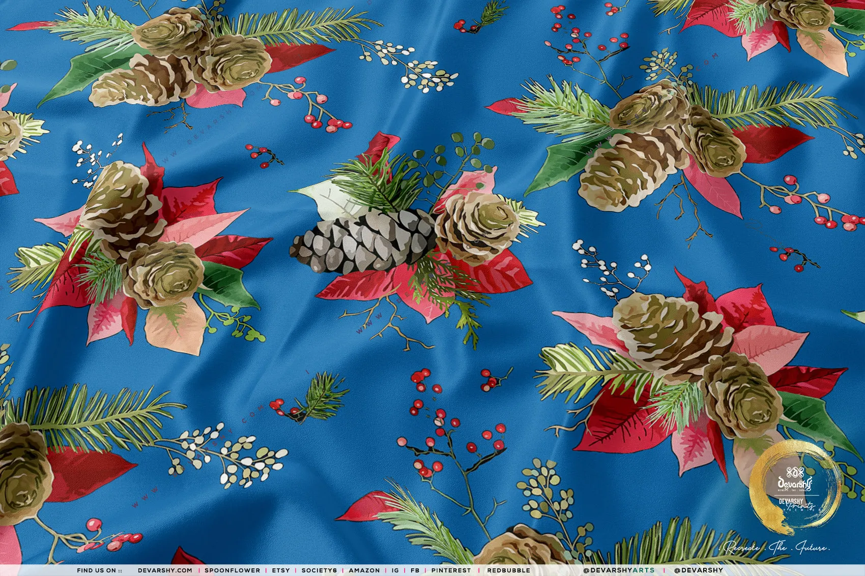 Poinsettia Floral Apparel Fabric 3Meters , 9 Designs | 8 Fabrics Option | Fabric By the Yard | 070