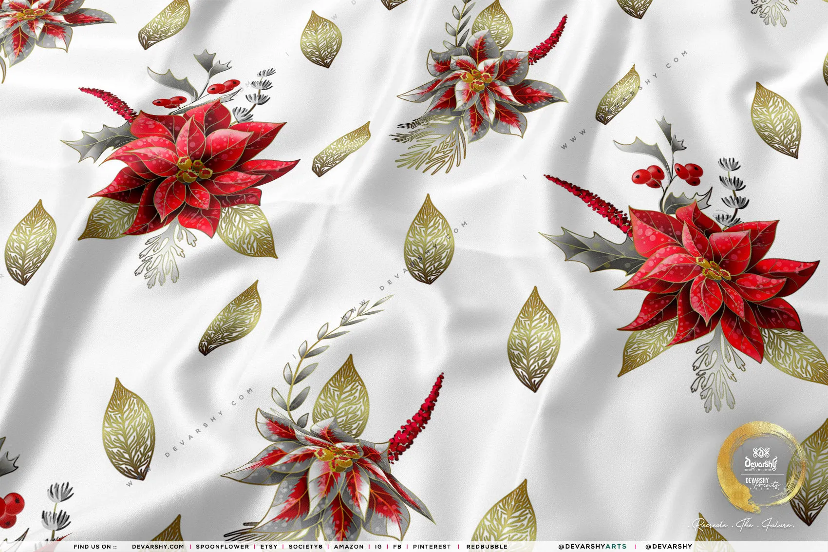 Poinsettia Floral Apparel Fabric 3Meters , 9 Designs | 8 Fabrics Option | Fabric By the Yard | 070