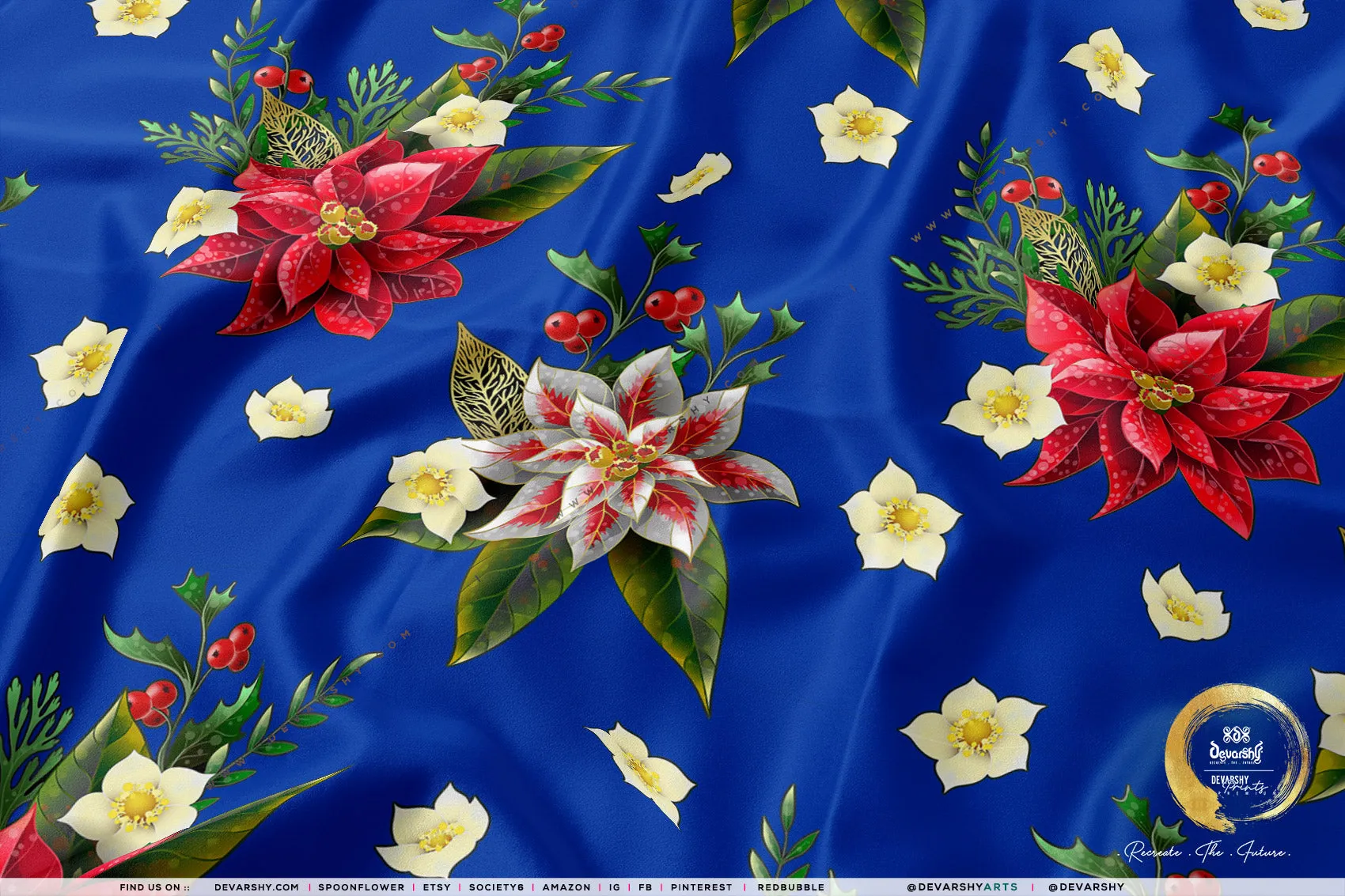 Poinsettia Floral Apparel Fabric 3Meters , 9 Designs | 8 Fabrics Option | Fabric By the Yard | 070