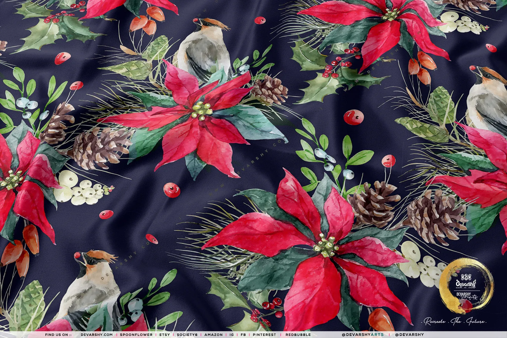 Poinsettia Floral Apparel Fabric 3Meters , 9 Designs | 8 Fabrics Option | Fabric By the Yard | 070