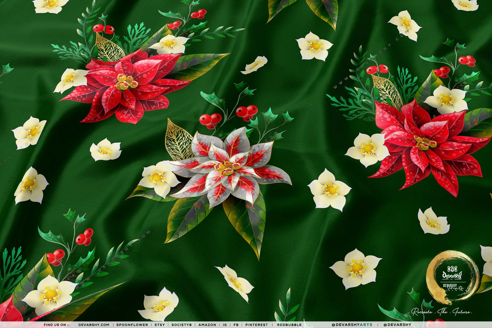 Poinsettia Floral Apparel Fabric 3Meters , 9 Designs | 8 Fabrics Option | Fabric By the Yard | 070