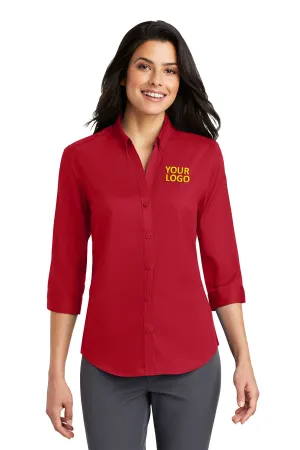 Port Authority Ladies 3/4-Sleeve SuperPro Branded Twill Shirts, Rich Red