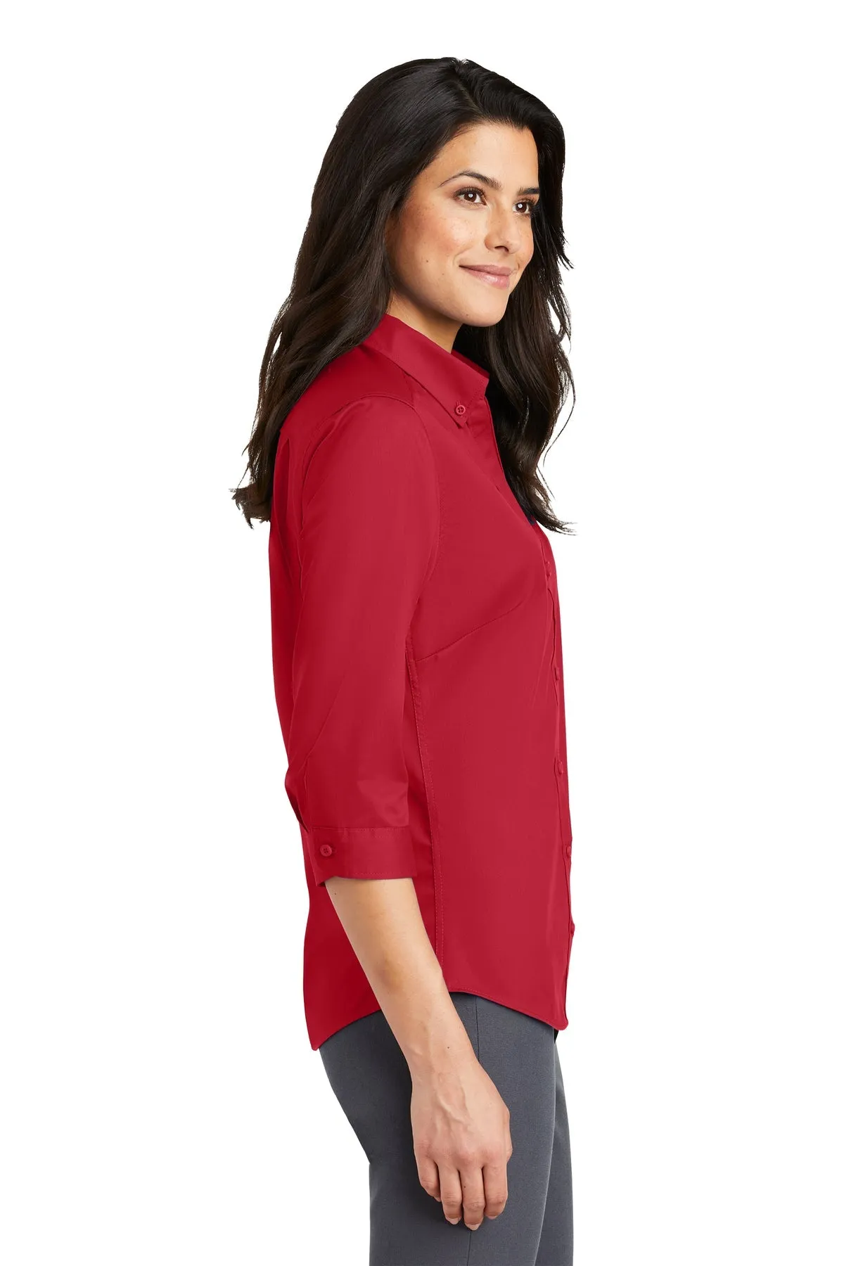 Port Authority Ladies 3/4-Sleeve SuperPro Branded Twill Shirts, Rich Red