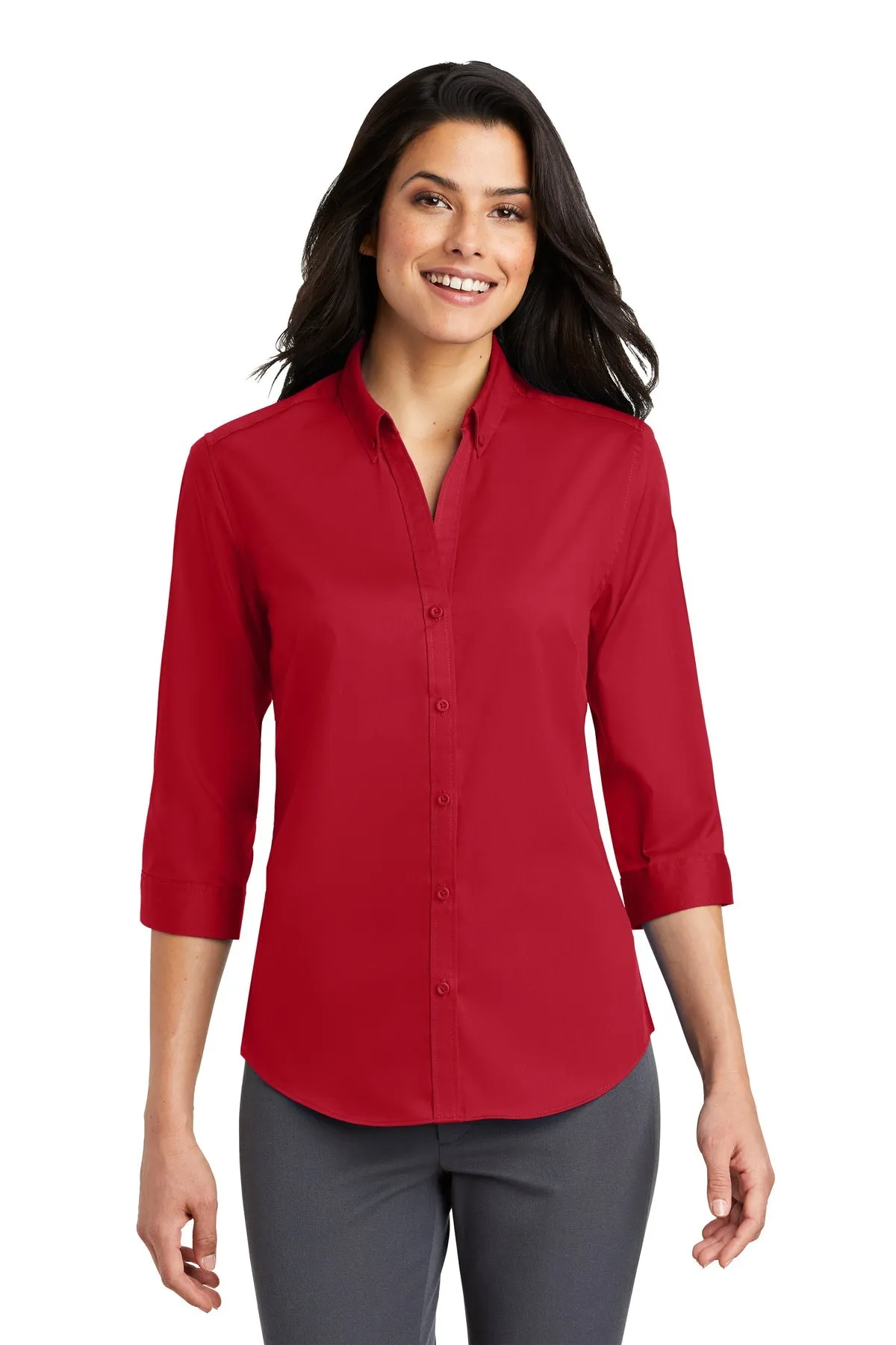 Port Authority Ladies 3/4-Sleeve SuperPro Branded Twill Shirts, Rich Red