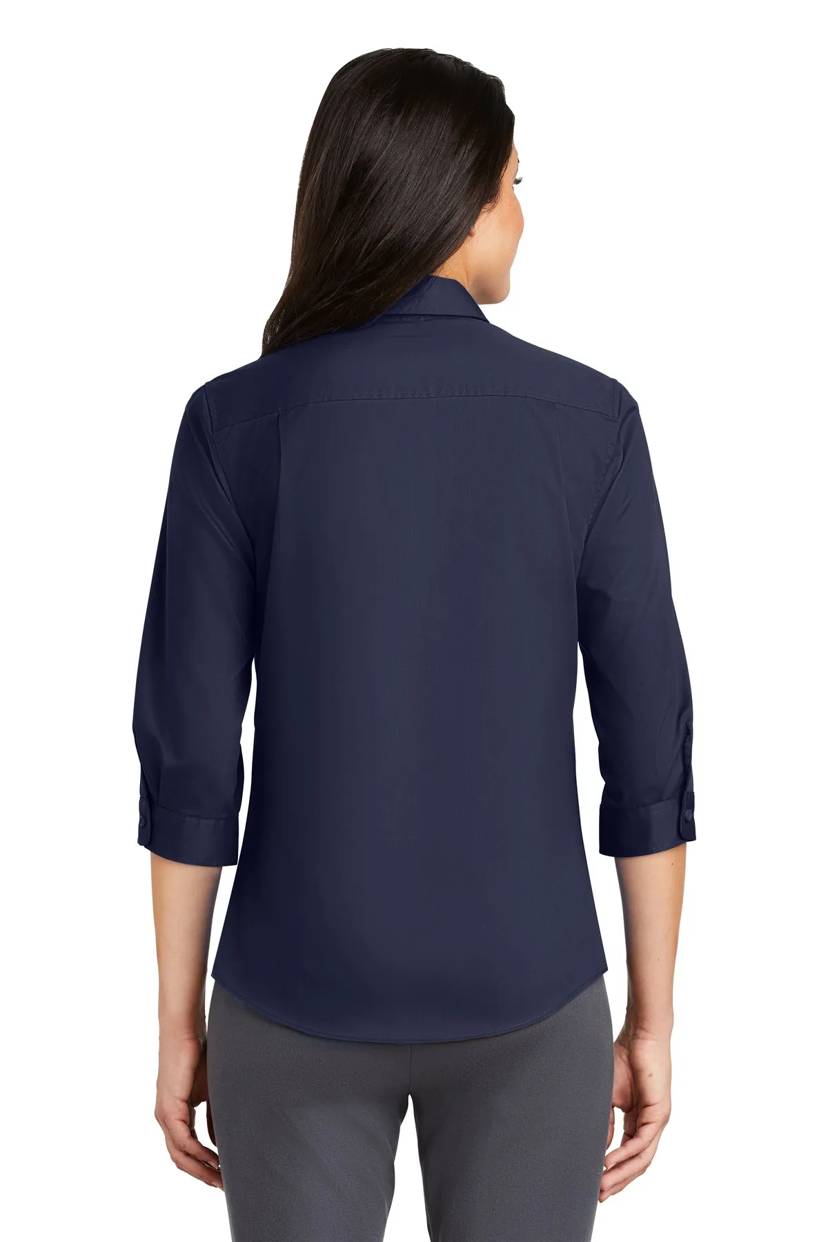 Port Authority Ladies 3/4-Sleeve SuperPro Branded Twill Shirts, True Navy