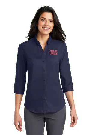 Port Authority Ladies 3/4-Sleeve SuperPro Branded Twill Shirts, True Navy