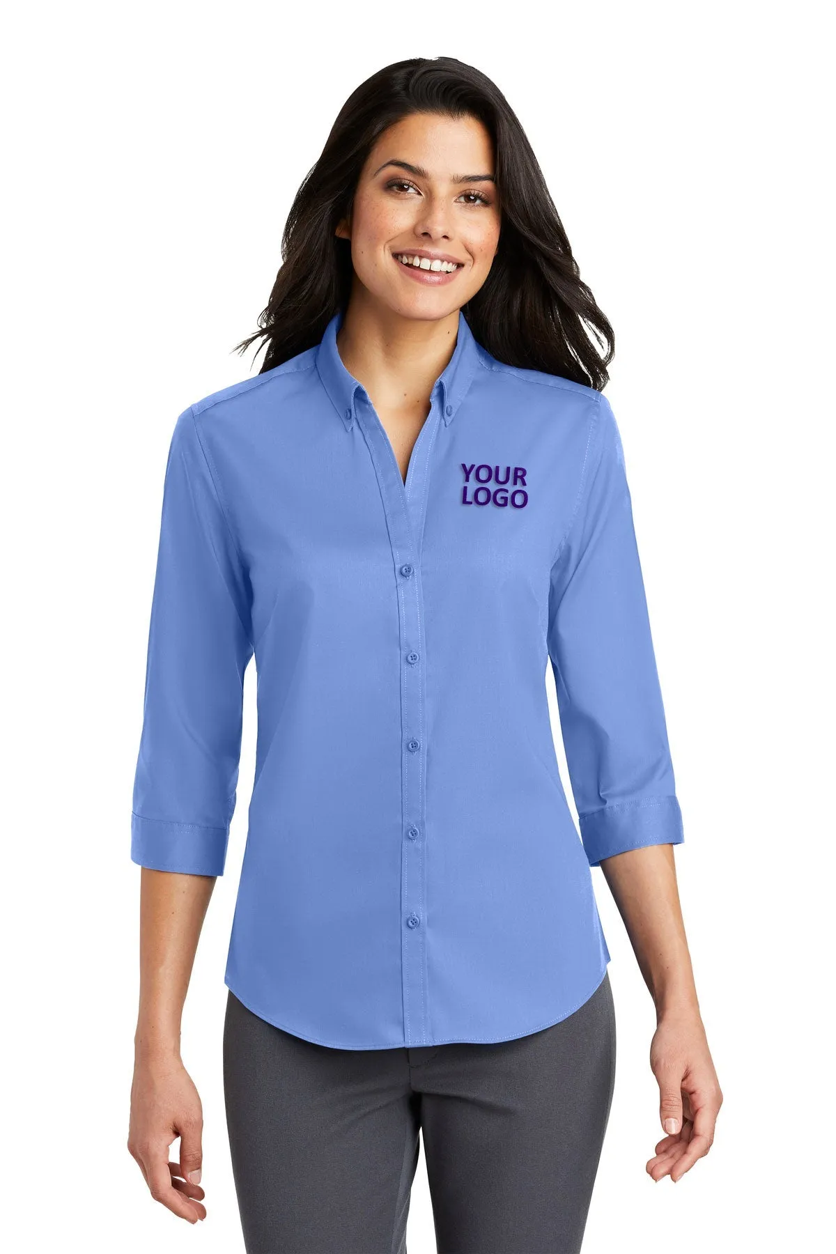 Port Authority Ladies 3/4-Sleeve SuperPro Branded Twill Shirts, Ultramarine Blue