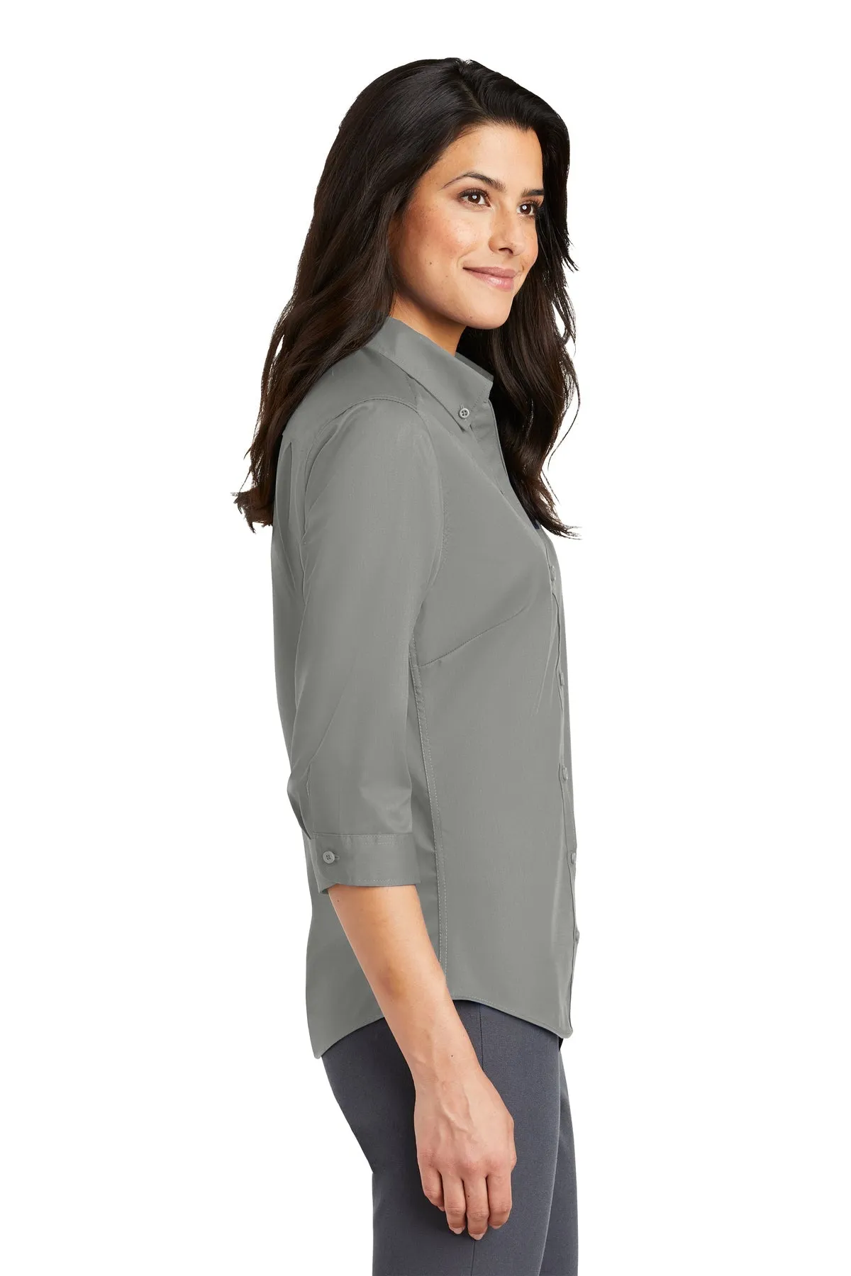 Port Authority Ladies 3/4-Sleeve SuperPro Custom Twill Shirts, Monument Grey