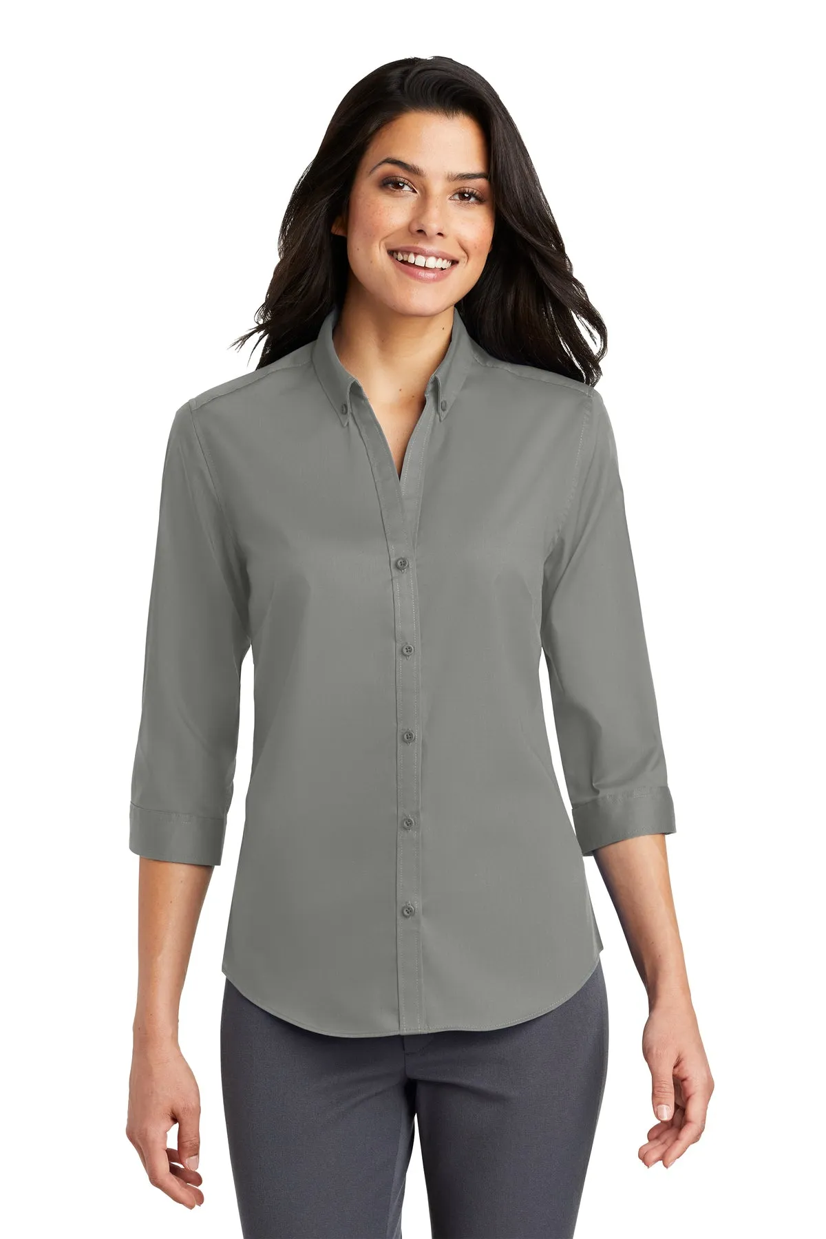 Port Authority Ladies 3/4-Sleeve SuperPro Custom Twill Shirts, Monument Grey