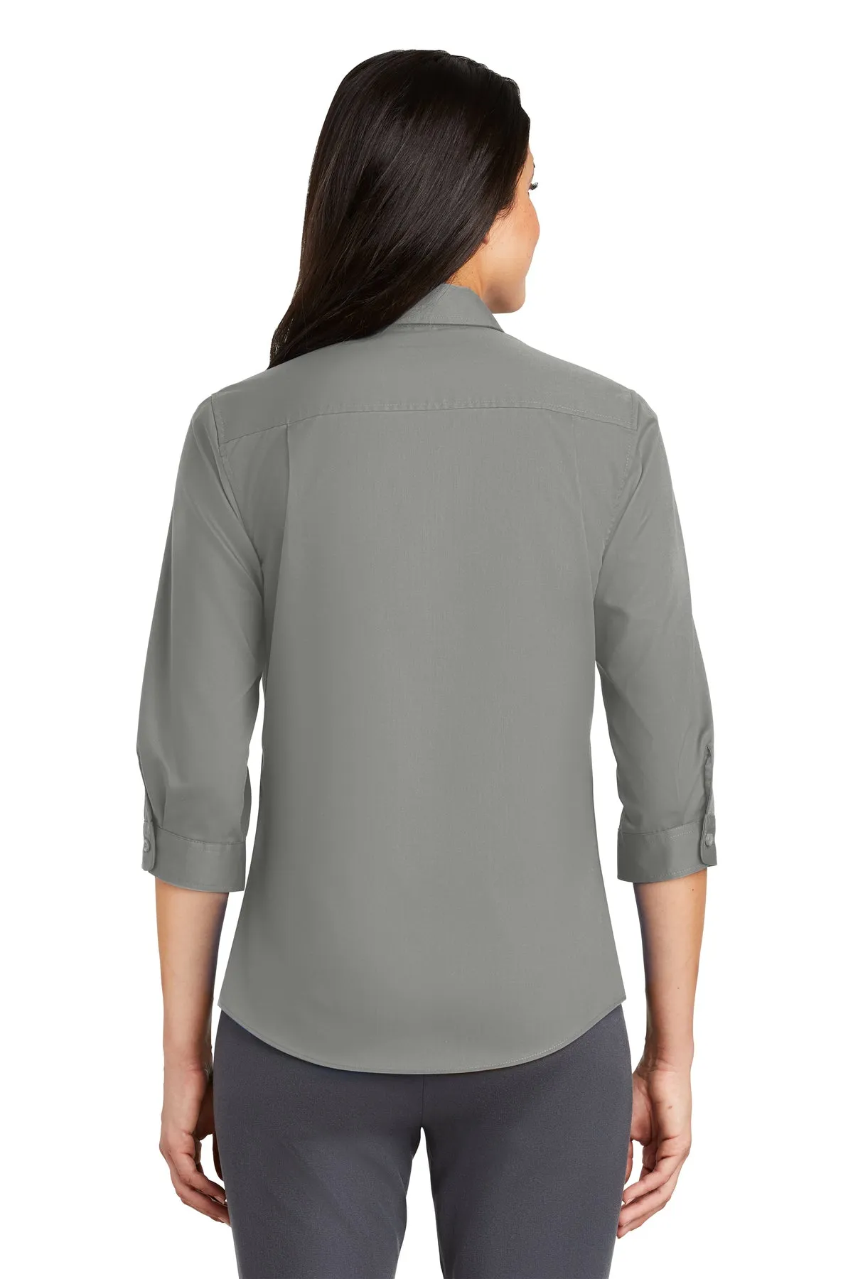 Port Authority Ladies 3/4-Sleeve SuperPro Custom Twill Shirts, Monument Grey