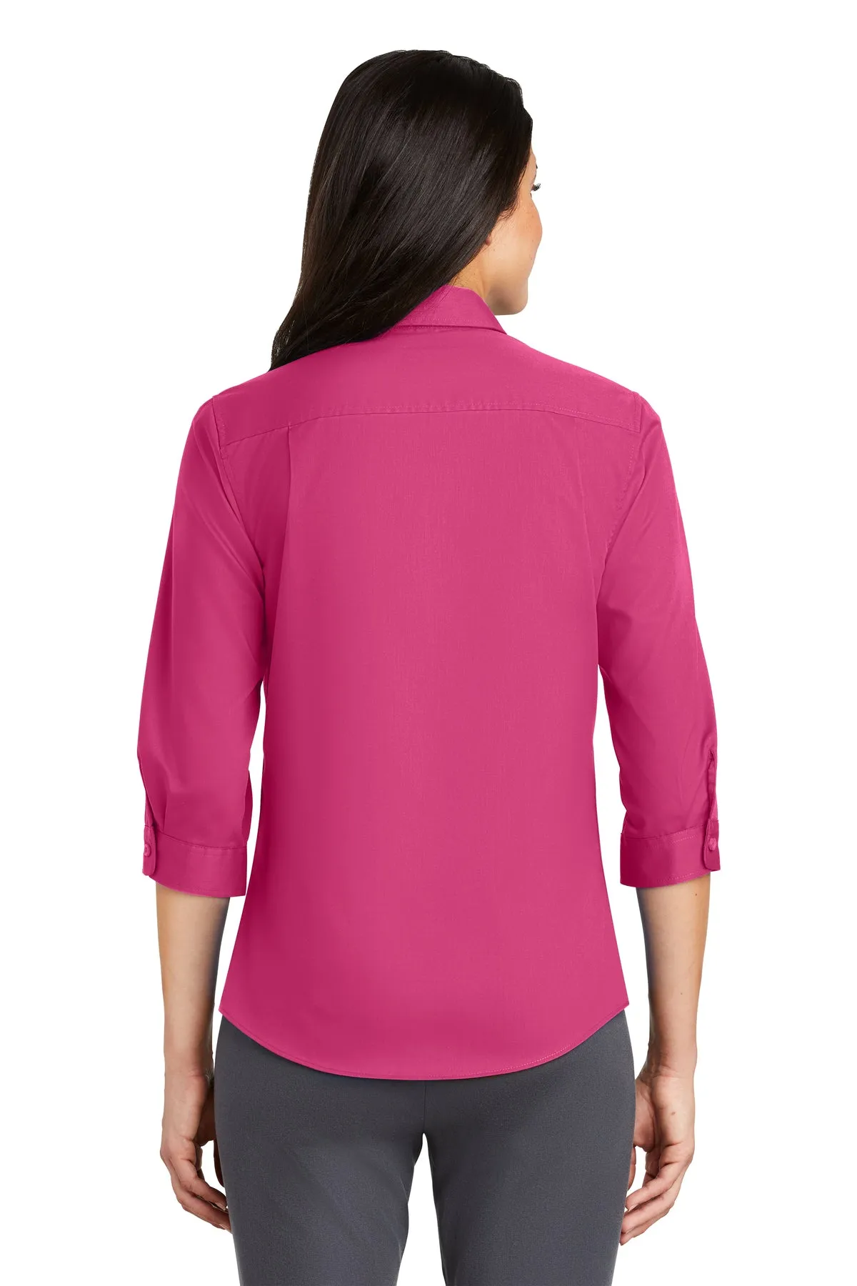 Port Authority Ladies 3/4-Sleeve SuperPro Custom Twill Shirts, Pink Azalea