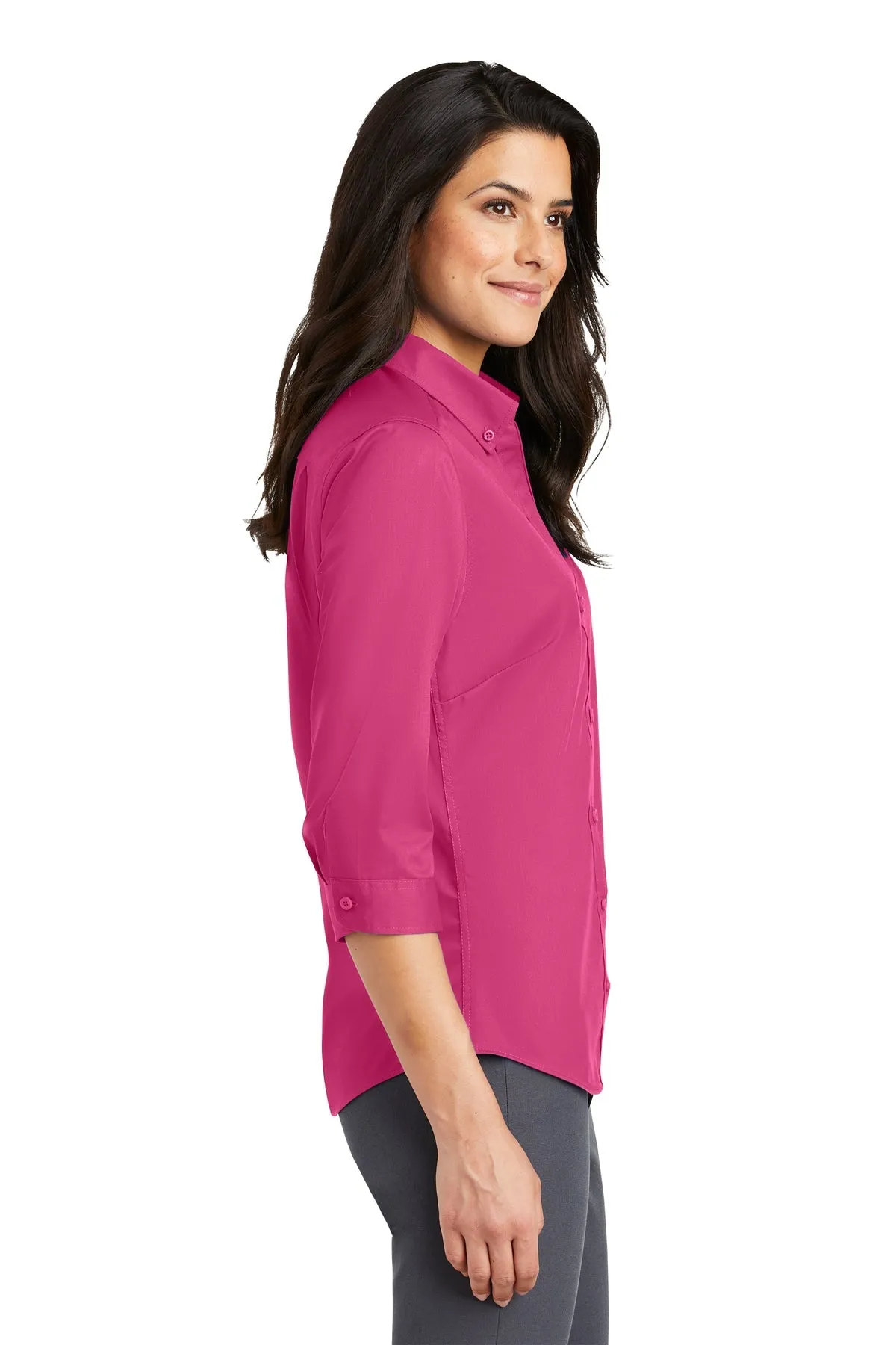 Port Authority Ladies 3/4-Sleeve SuperPro Custom Twill Shirts, Pink Azalea