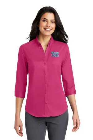 Port Authority Ladies 3/4-Sleeve SuperPro Custom Twill Shirts, Pink Azalea