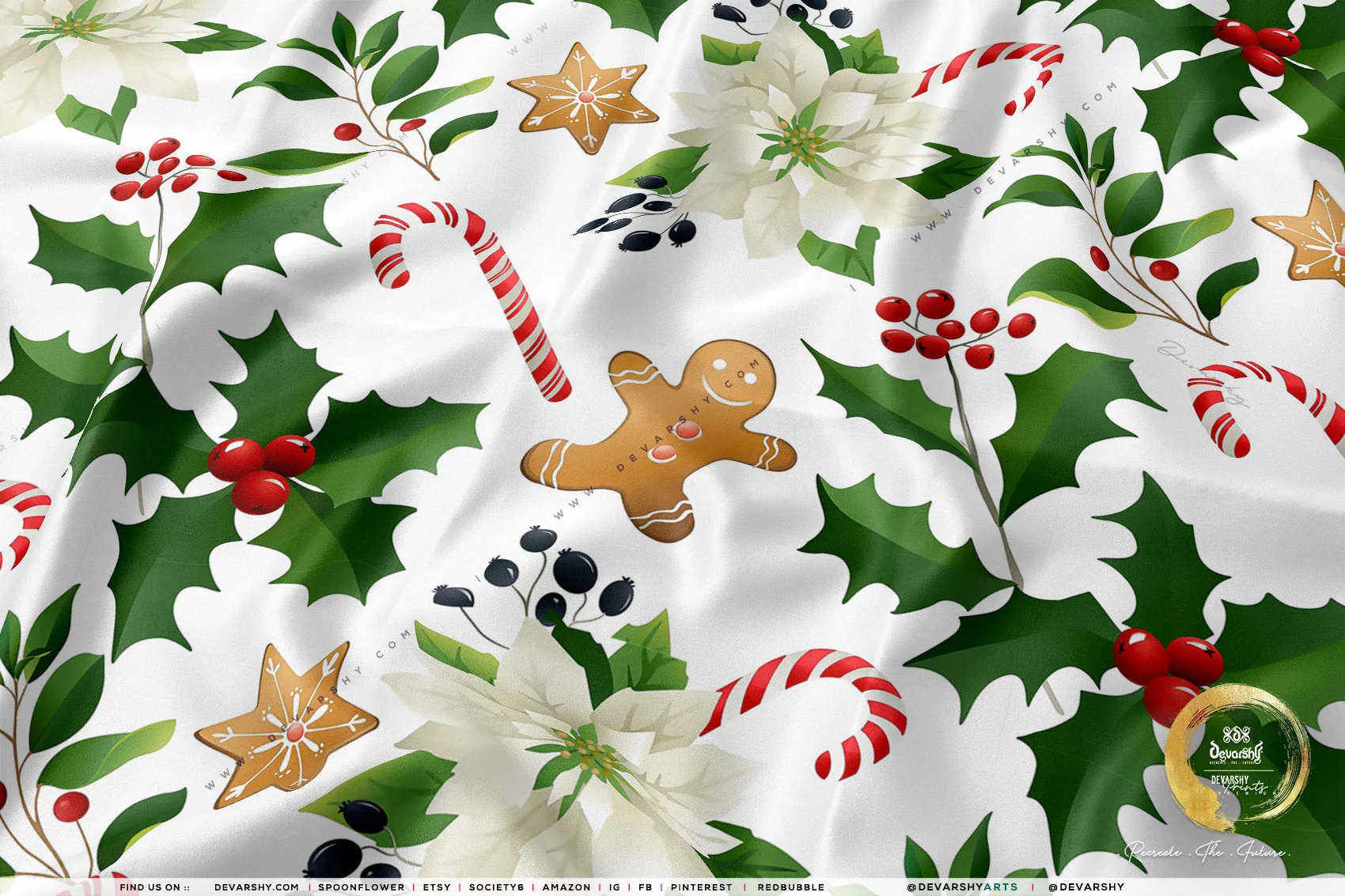 Red Poinsettia Apparel Fabric 3Meters , 9 Designs | 8 Fabrics Option | Fabric By the Yard | 070