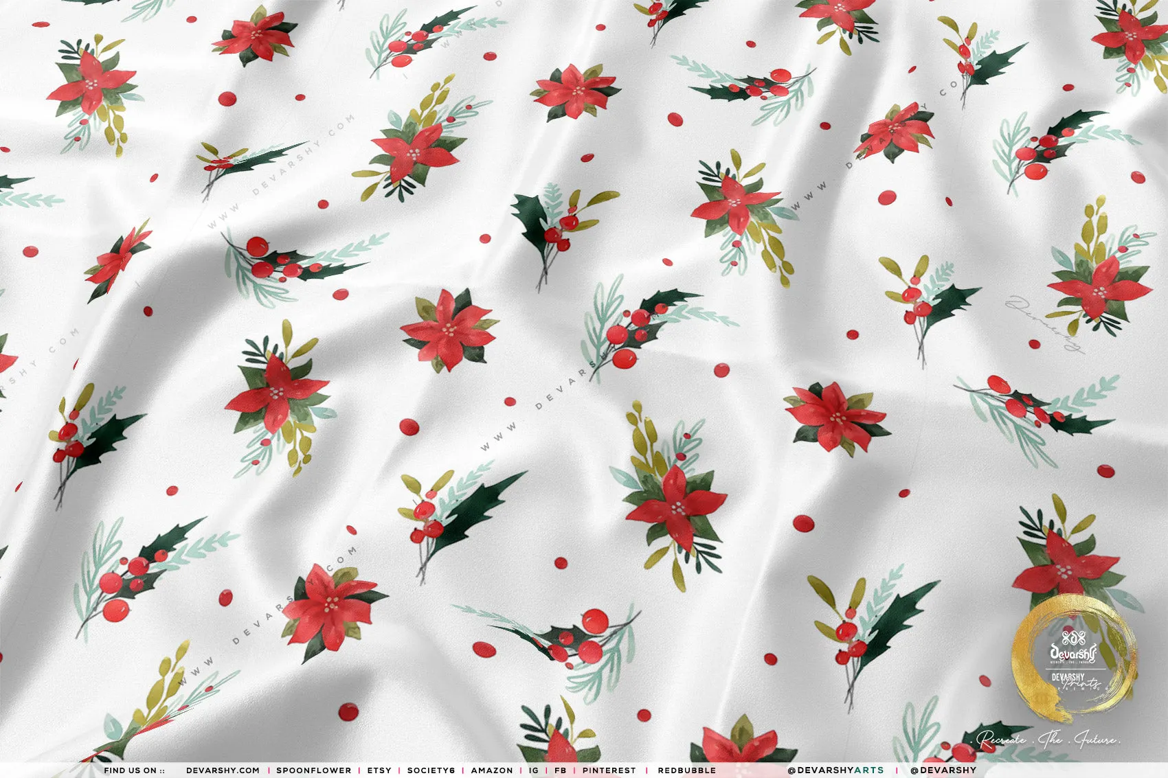 Red Poinsettia Apparel Fabric 3Meters , 9 Designs | 8 Fabrics Option | Fabric By the Yard | 070