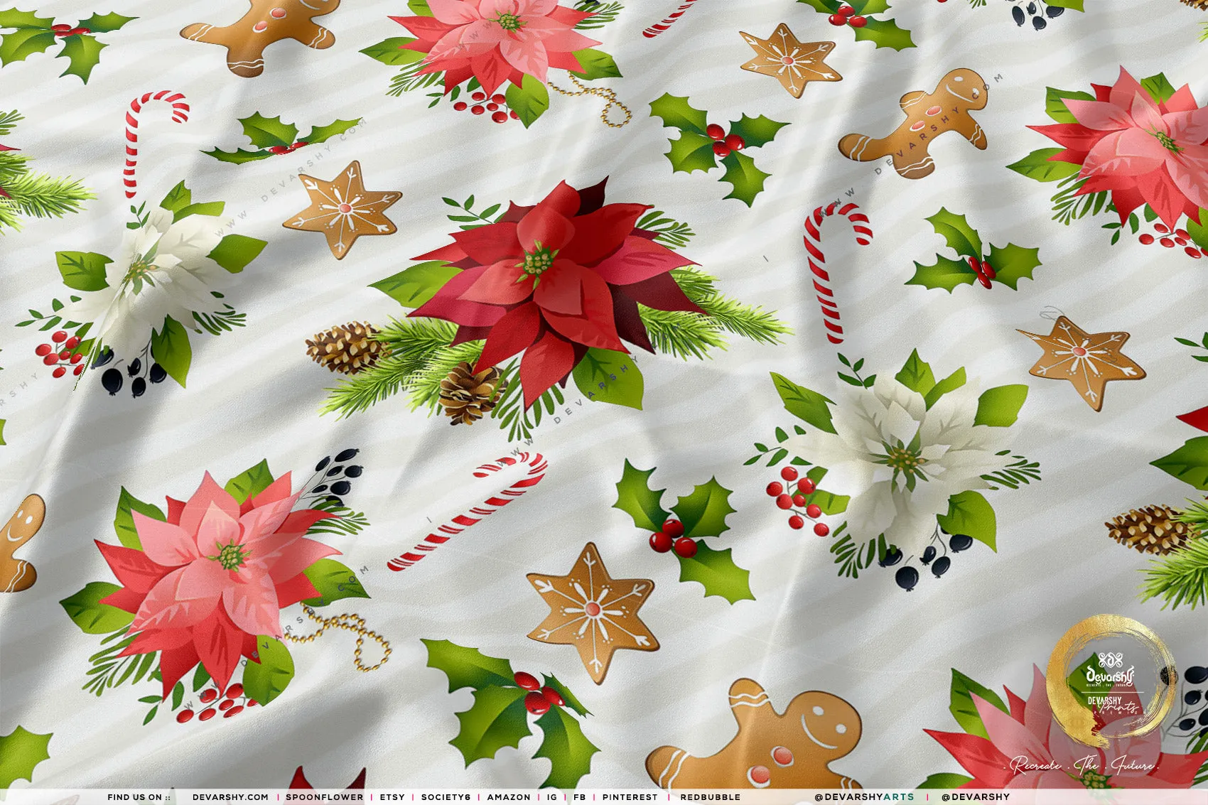 Red Poinsettia Apparel Fabric 3Meters , 9 Designs | 8 Fabrics Option | Fabric By the Yard | 070