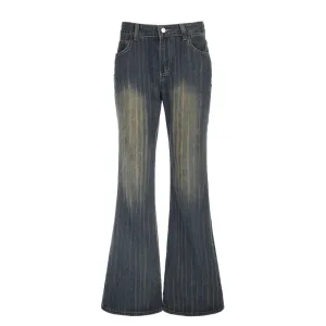 Retro Streetwear Low Rise Skinny Stripe Flare Jeans Female Vintage Outfits Y2K Boot Cut Denim Trousers Chic Pants New