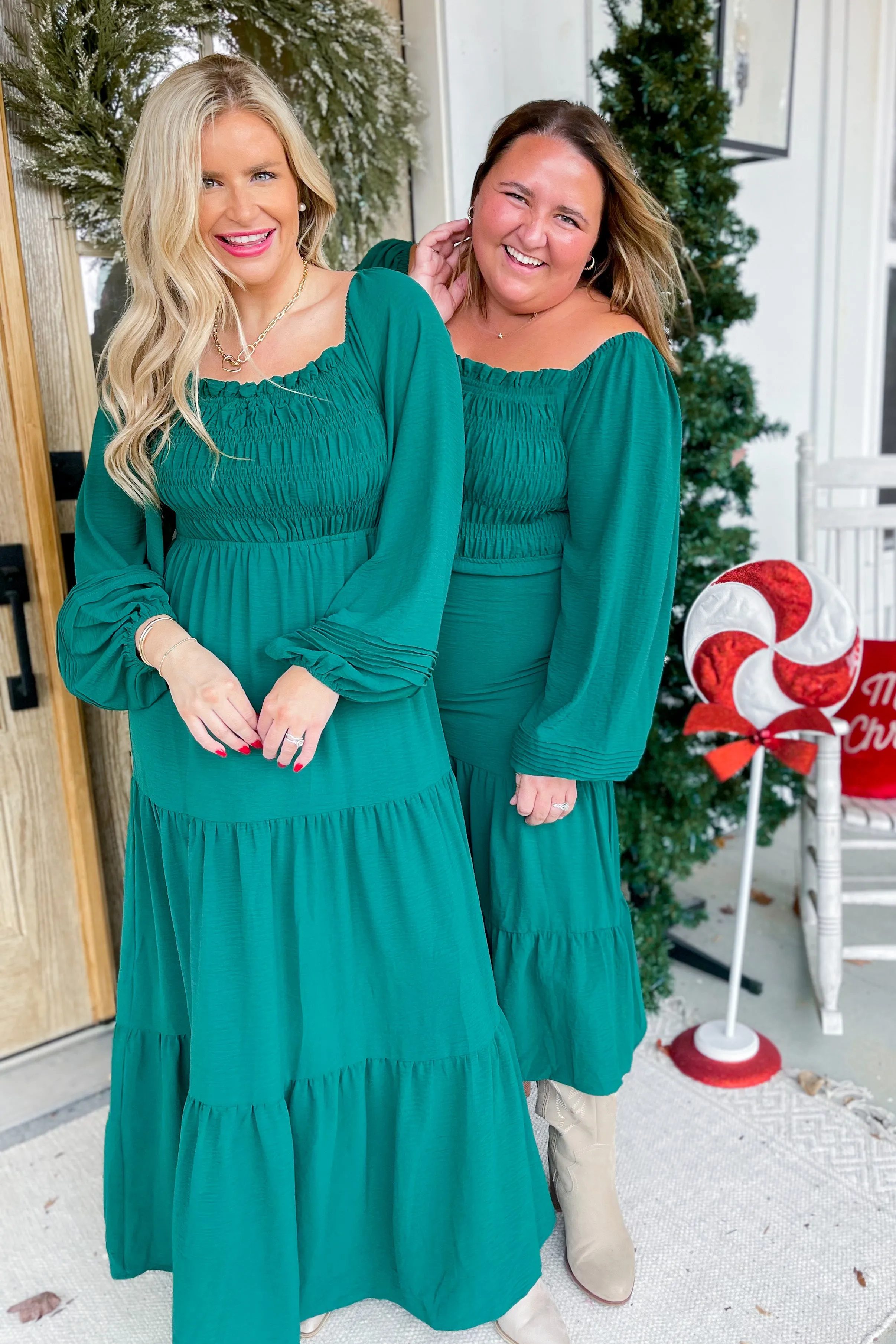 Robin Puff Long Sleeve Smocked Tiered Maxi / Midi Dress [S-2X]