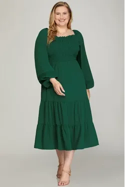 Robin Puff Long Sleeve Smocked Tiered Maxi / Midi Dress [S-2X]