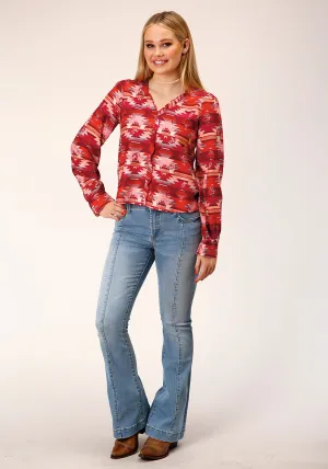 Roper Womens Icon Aztec Red Rayon/Nylon L/S Blouse