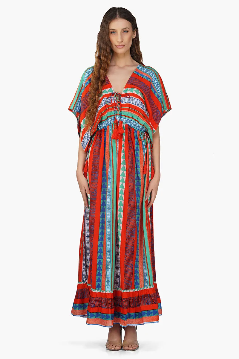 Ruby Aztec Printed Stripe Maxi Dress