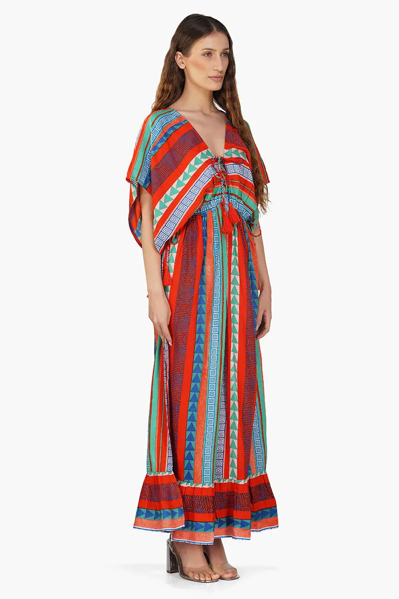 Ruby Aztec Printed Stripe Maxi Dress