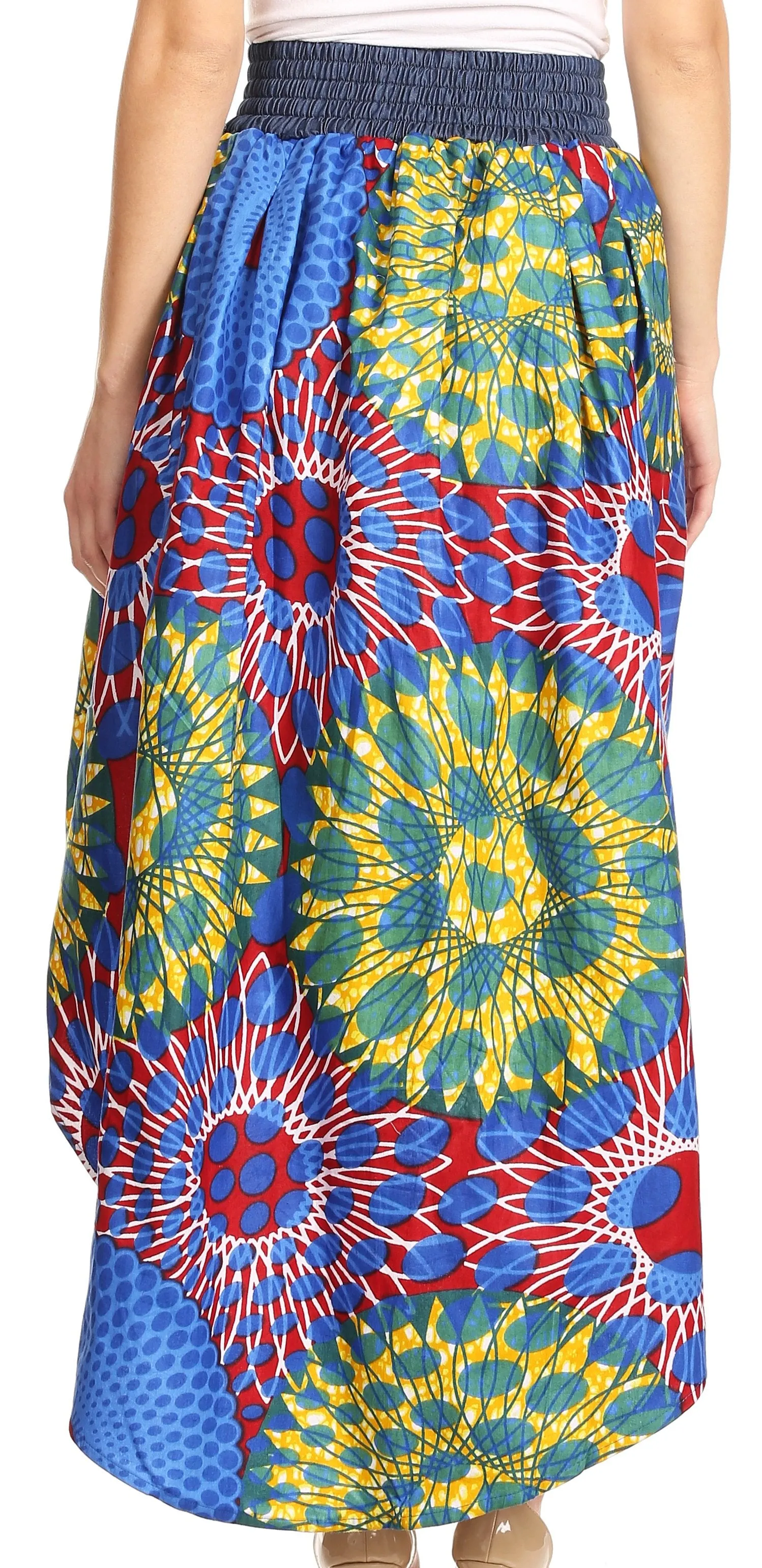 Sakkas Bahati Hi Low Mermaid African Ankara Dutch Wax Cotton Skirt Colorful