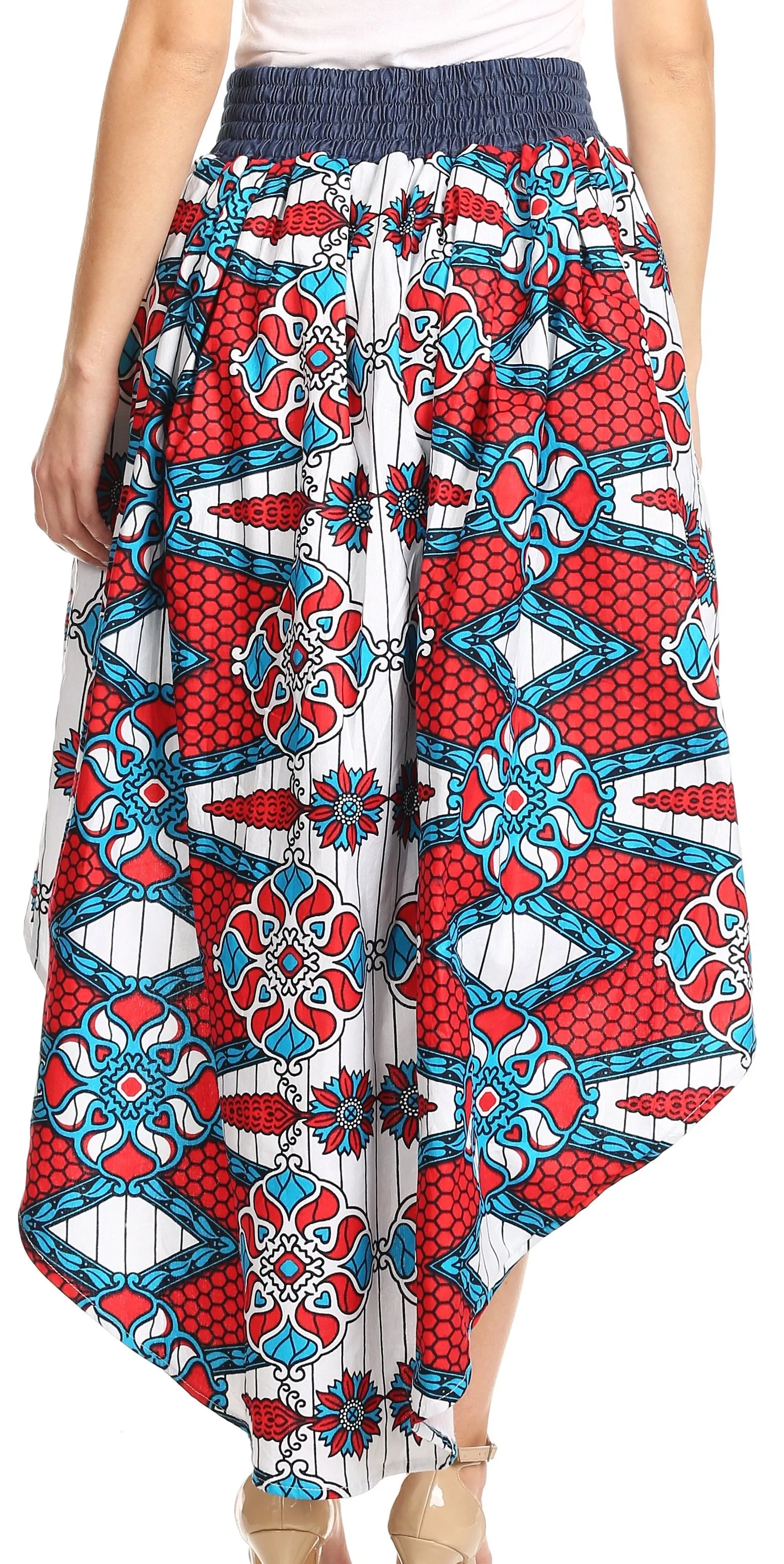 Sakkas Bahati Hi Low Mermaid African Ankara Dutch Wax Cotton Skirt Colorful