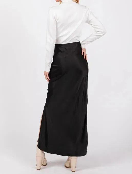 Satin Secrets Side Slit Maxi Skirt