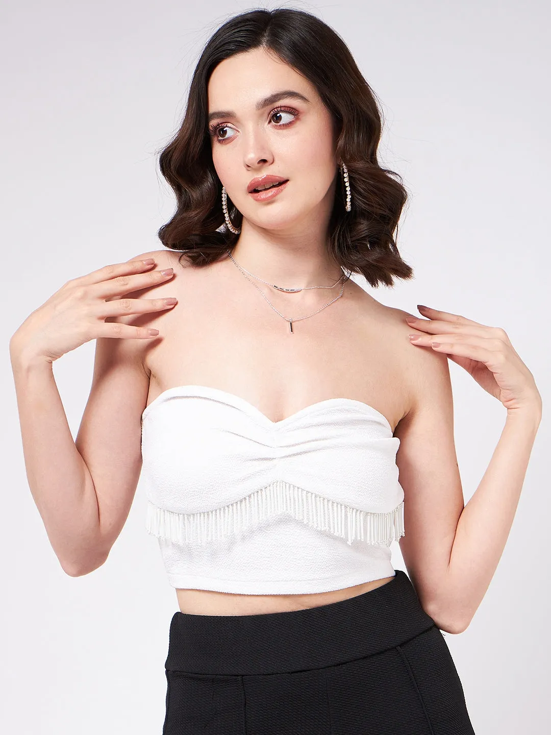 Solid Tube Crop Top With Tassels