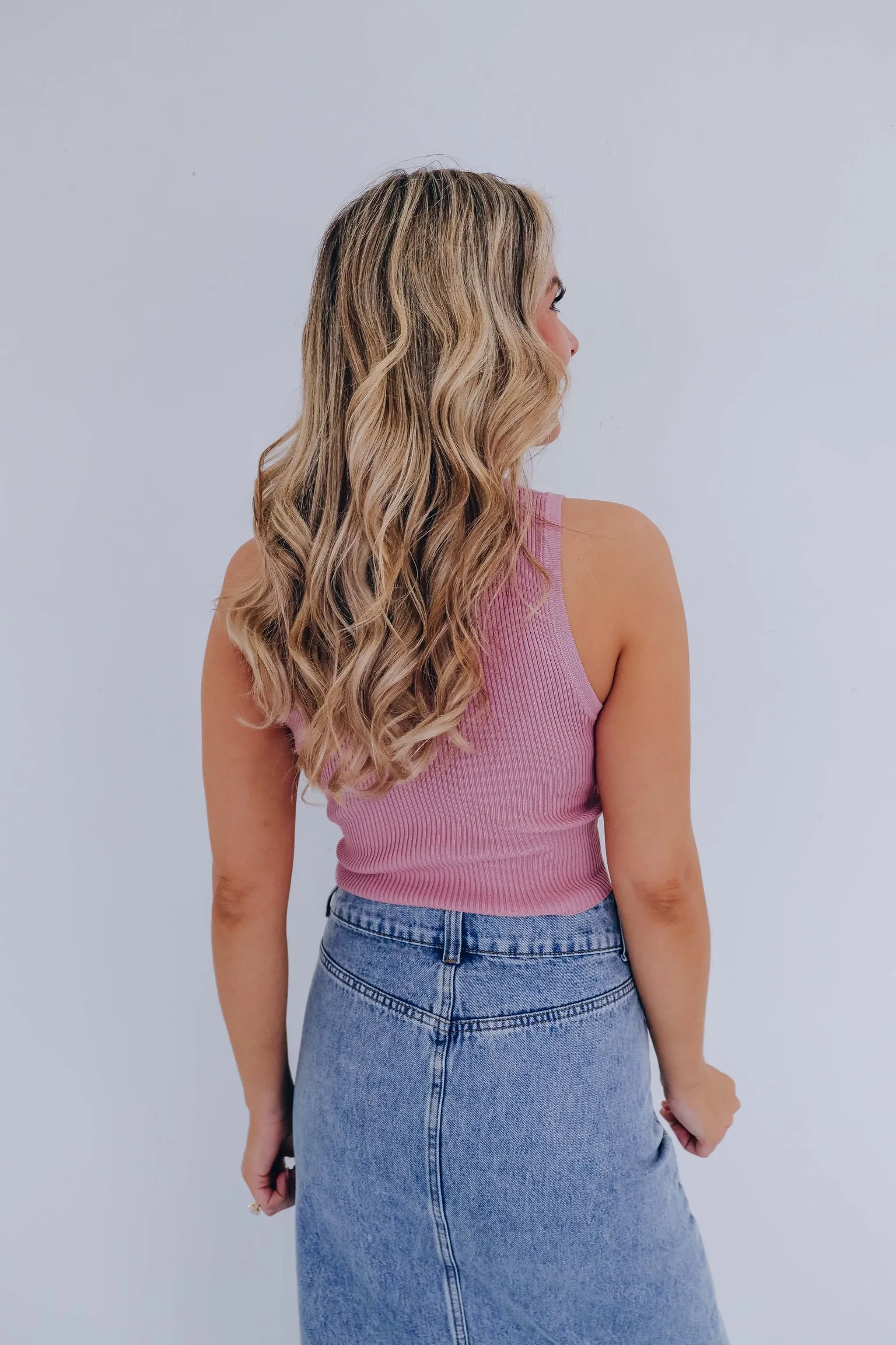 Trendy Button Front Cropped Tank - Dusty Rose