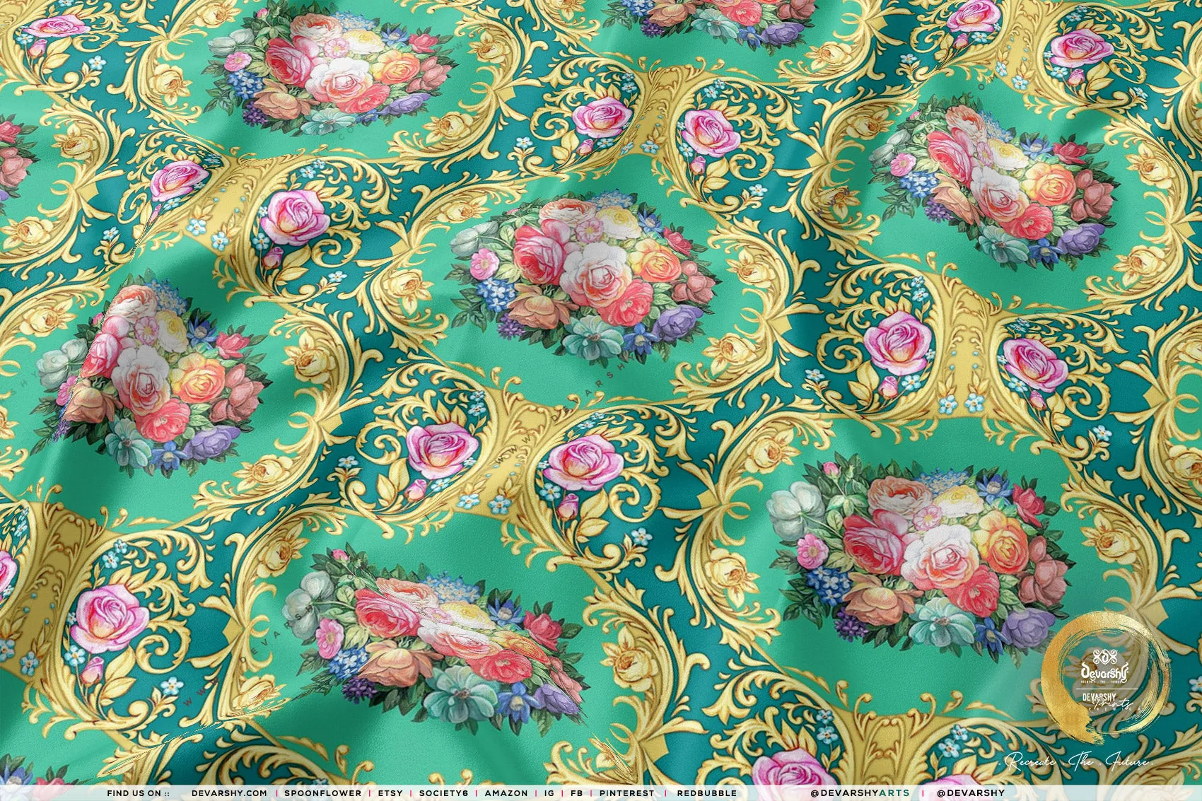 Victorian Floral Print Apparel Fabric 3Meters , 6 Designs | 8 Fabrics Option | Baroque Fabric By the Yard | 046